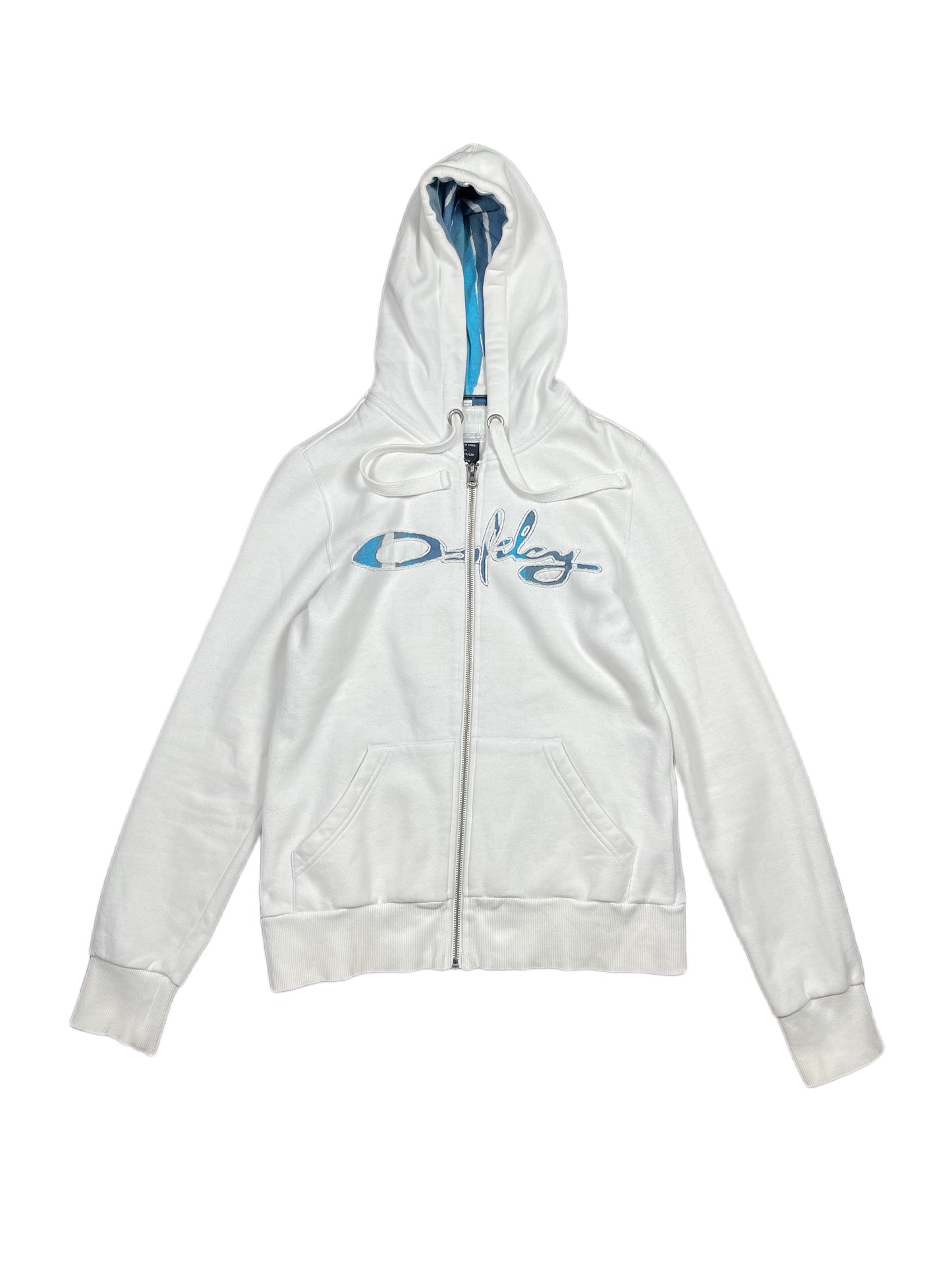 Y2k Oakley Zip Hoodie White Blue - M