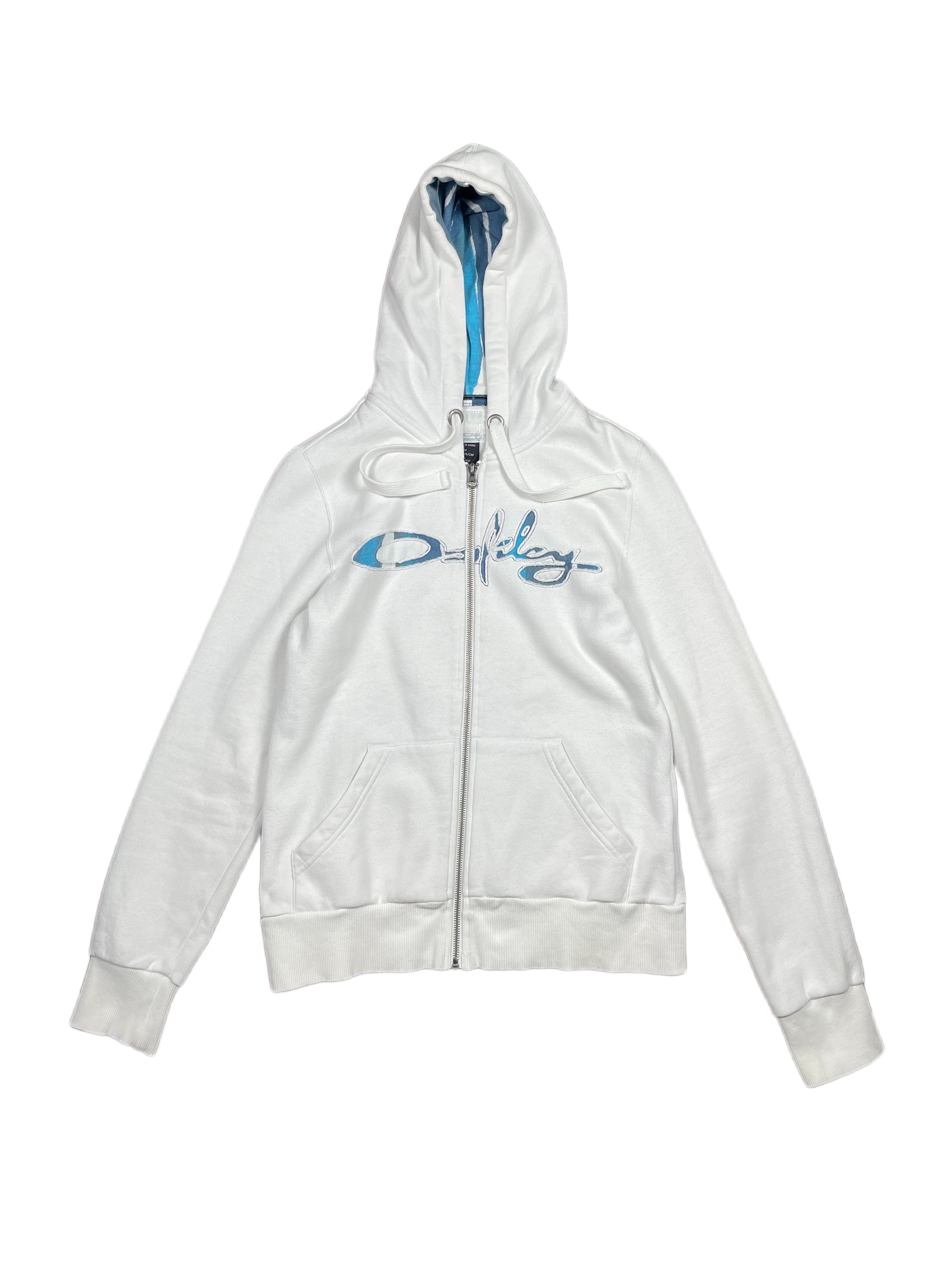 Y2k Oakley Zip Hoodie White Blue - M