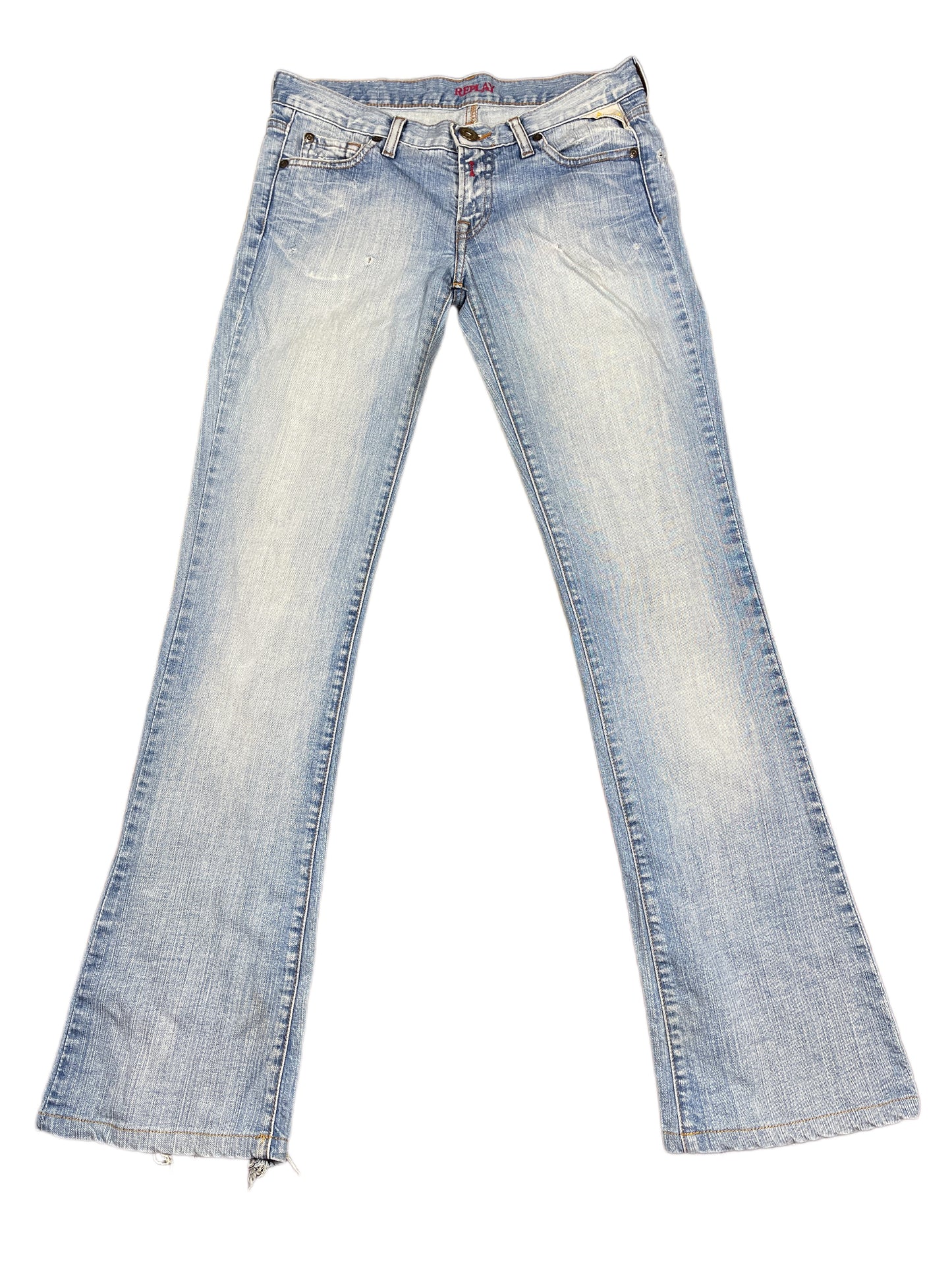 Y2k Replay Low Waist Flared Distressed Denim Pants Blue - S/M
