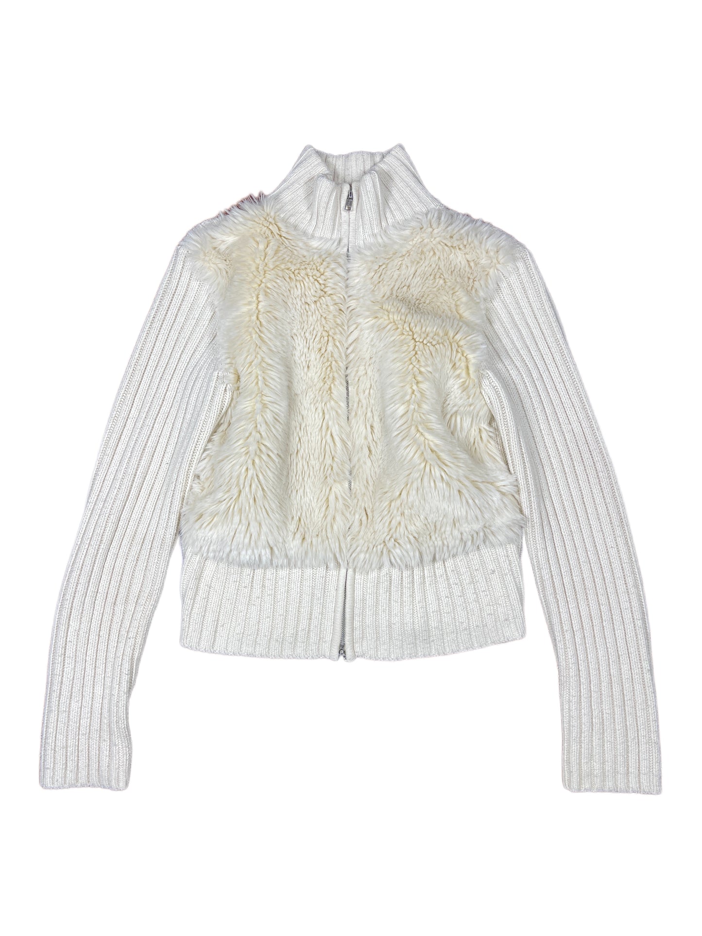 Y2k Oasis Knit Zip Sweatshirt White - L