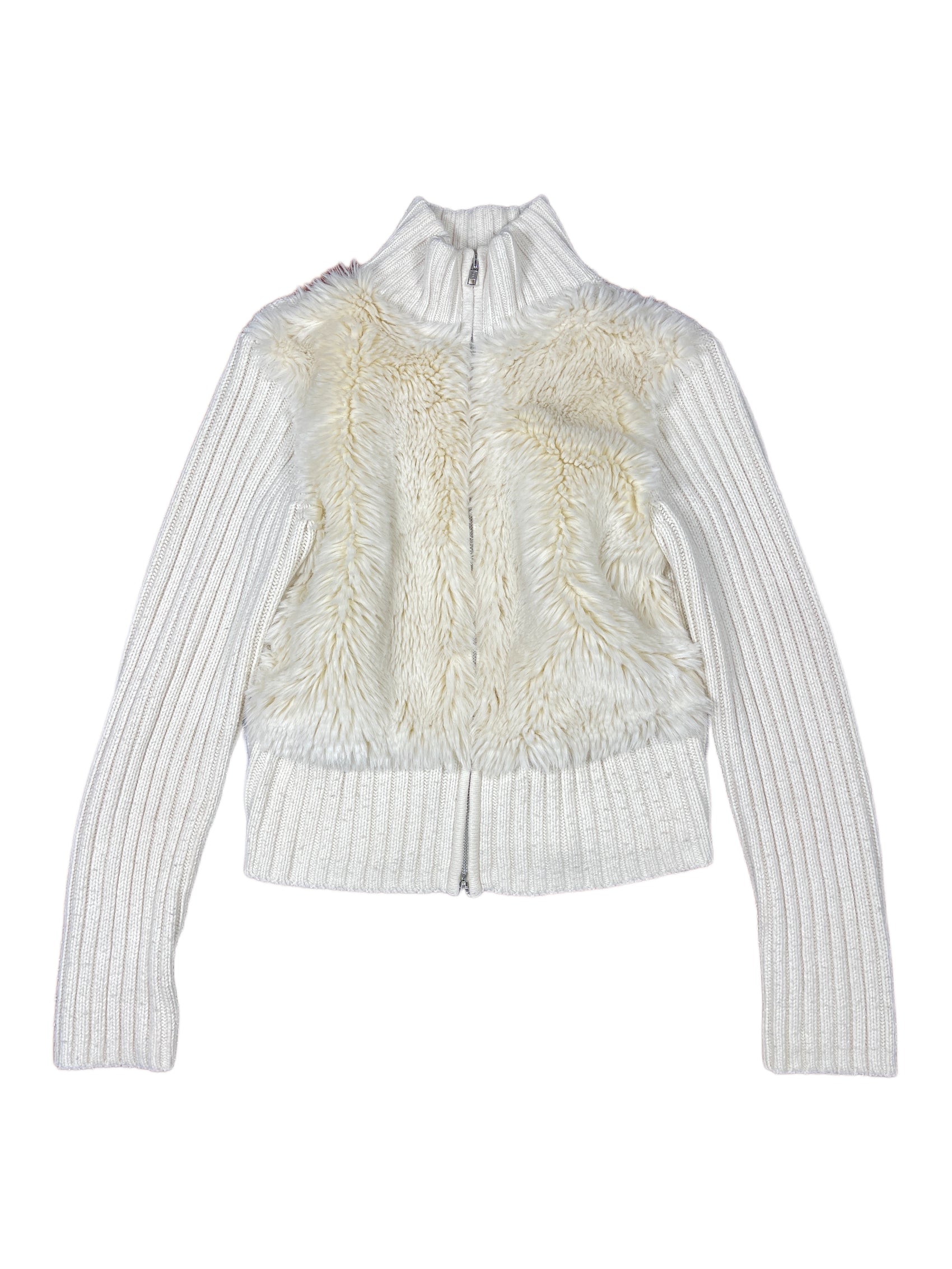 Y2k Oasis Knit Zip Sweatshirt White - L