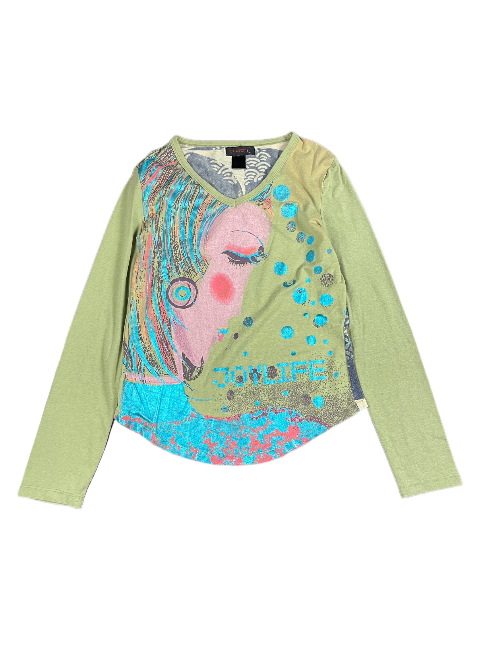 Y2k Custo Barcelona Long Sleeve Top Khaki - M