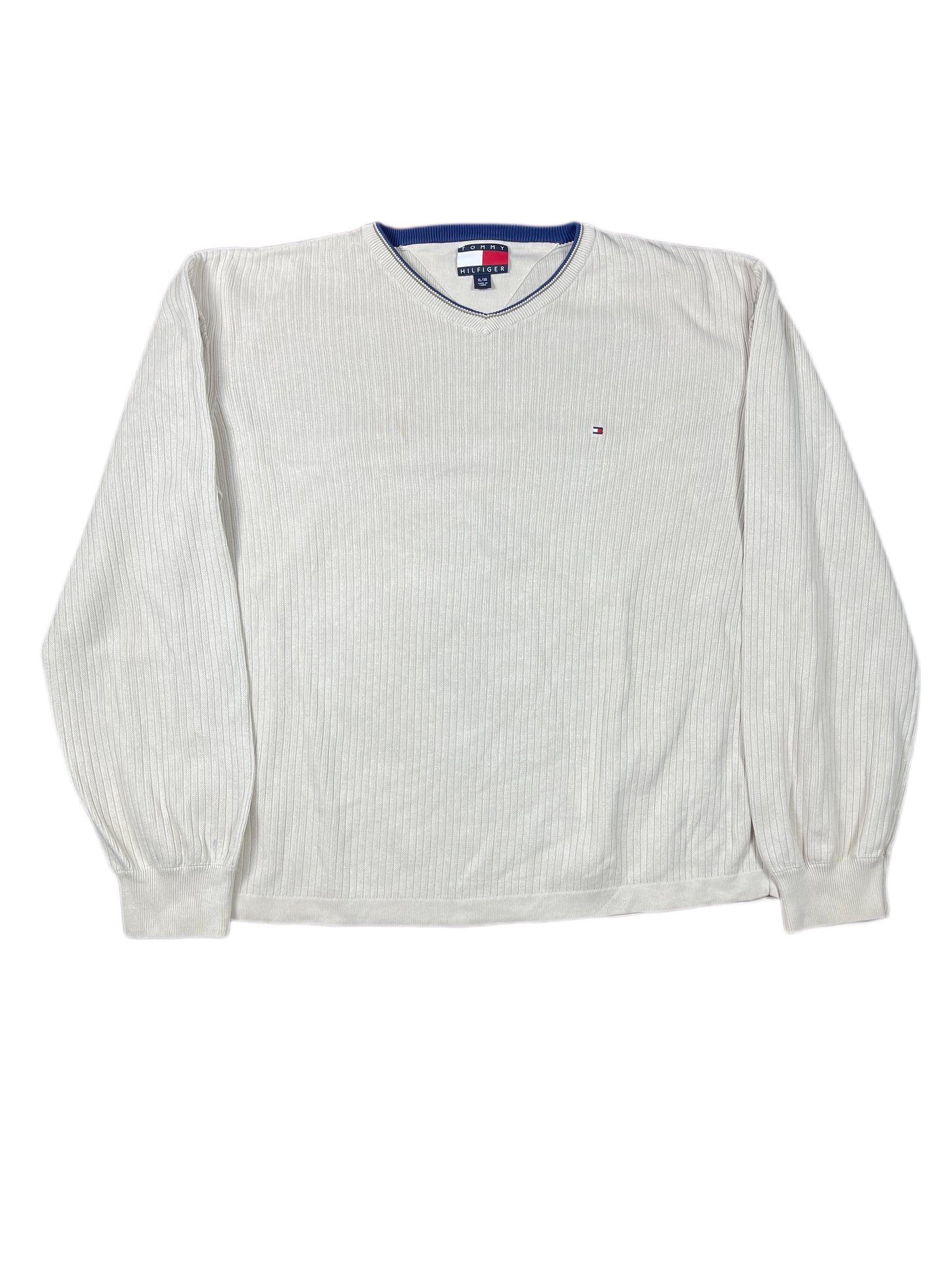 Y2k Tommy Hilfiger Knitted Sweatshirt Beige Cream XL