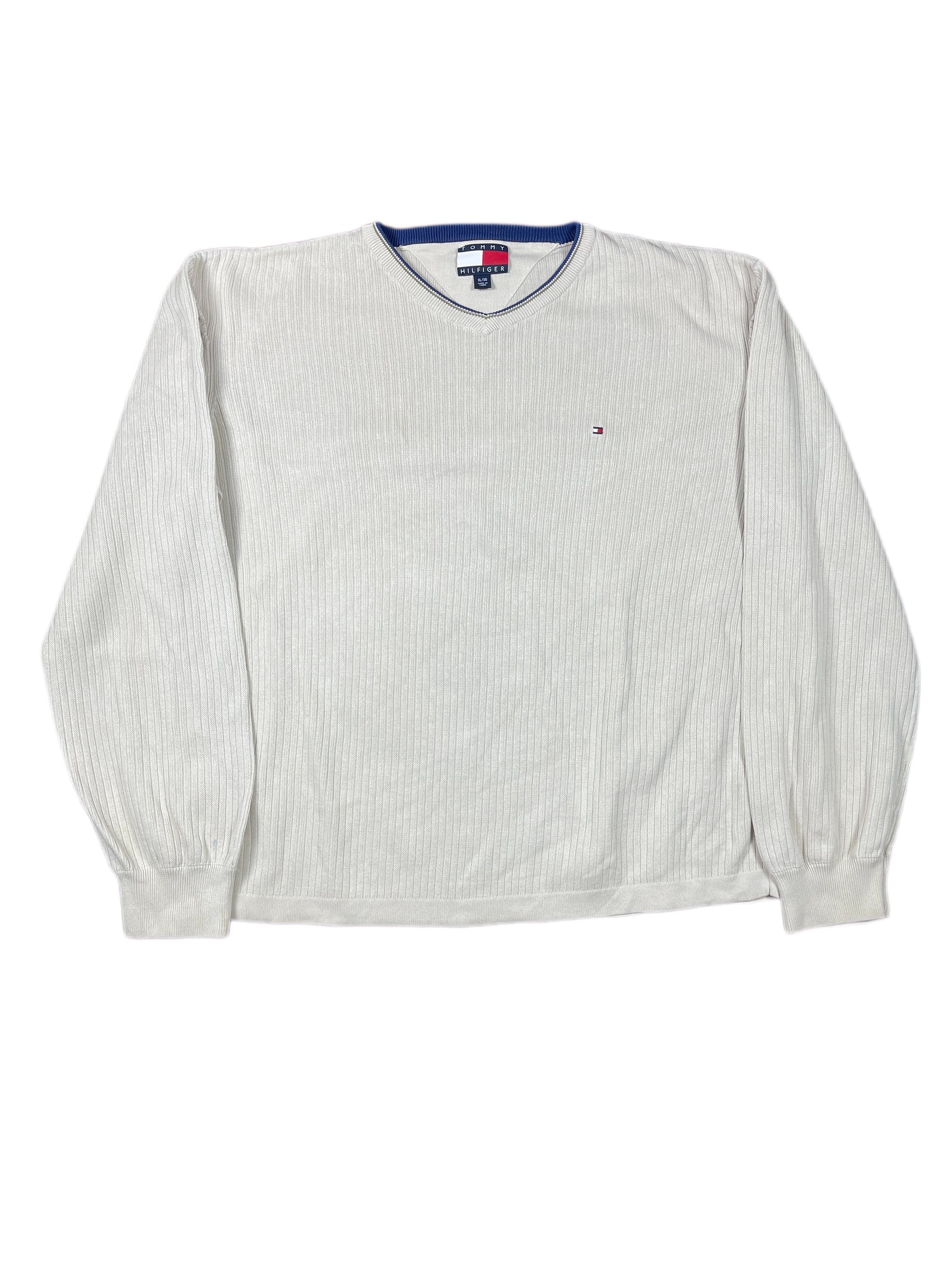 Y2k Tommy Hilfiger Knitted Sweatshirt Beige Cream XL