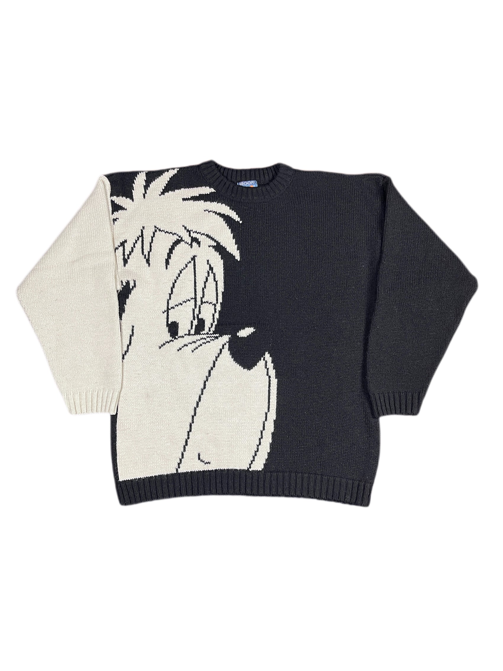 Vintage Droopy 1999 Studio Aventures Chunky Knitted Sweatshirt Black White - M