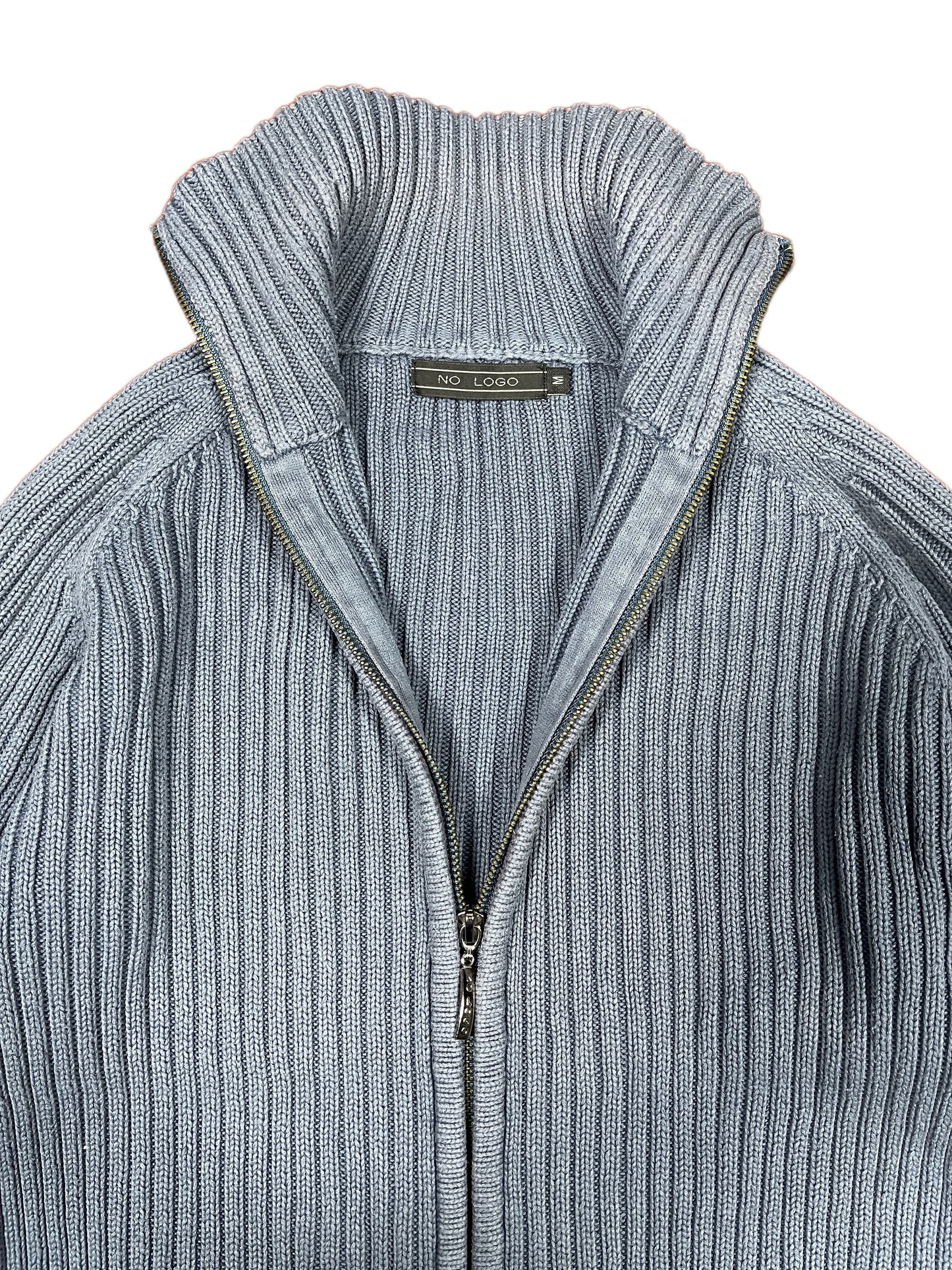 Y2k No Logo Knitted Zip Sweatshirt Blue - M