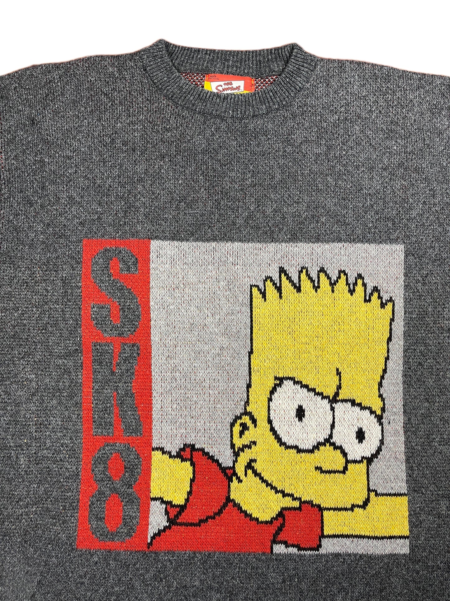 Y2k The Simpsons 2003 Bart Skateboard Chunky Knitted Sweatshirt Gray - XXL