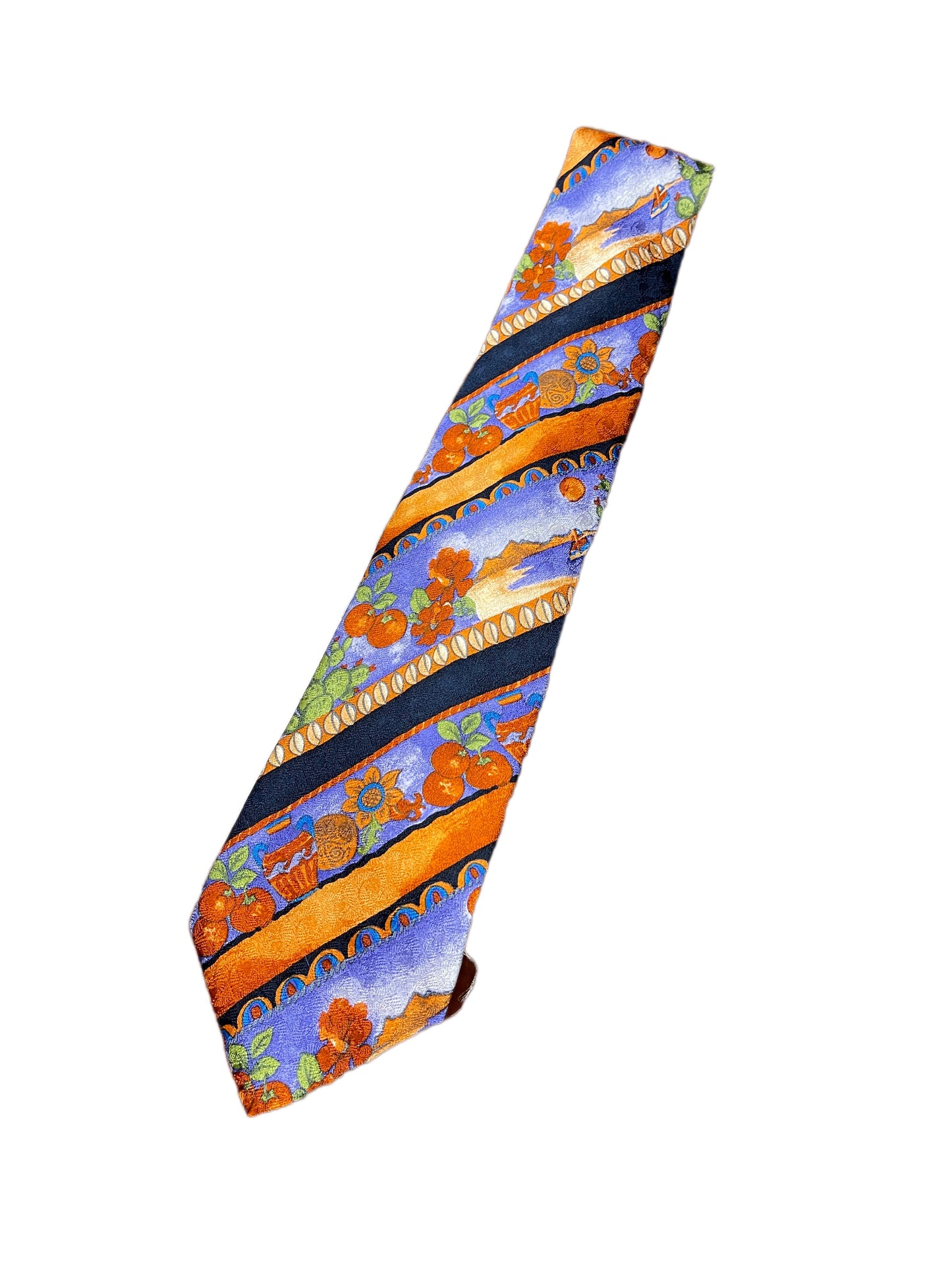 Vintage Jean de Ley Paris Silk Tie Orange Blue