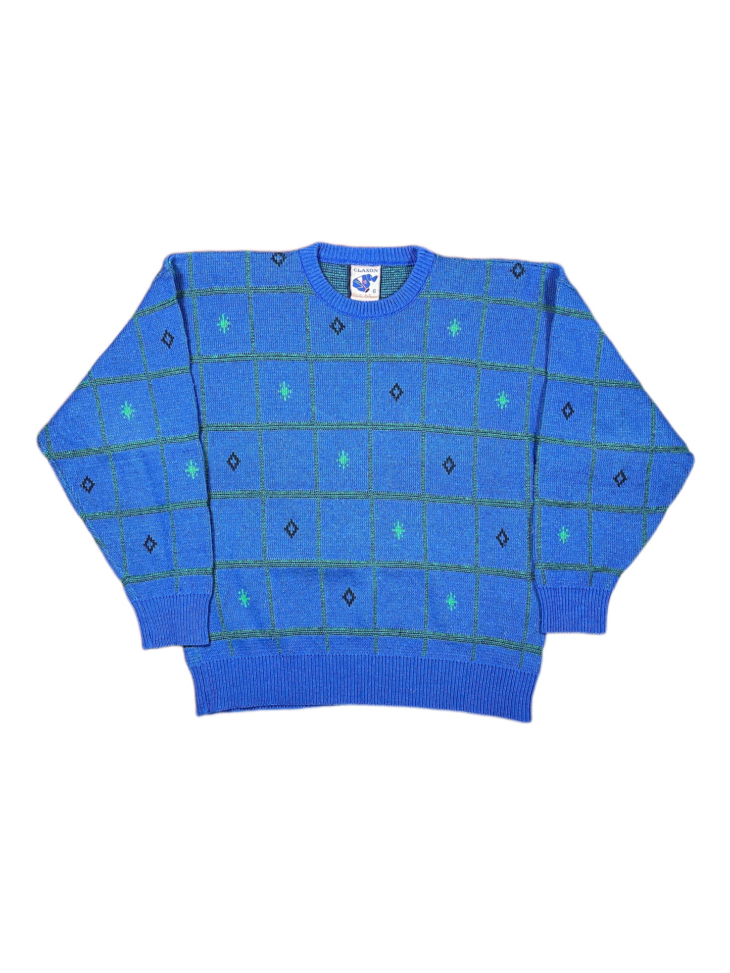 Vintage Claxon Knitted Sweatshirt Blue Green - L