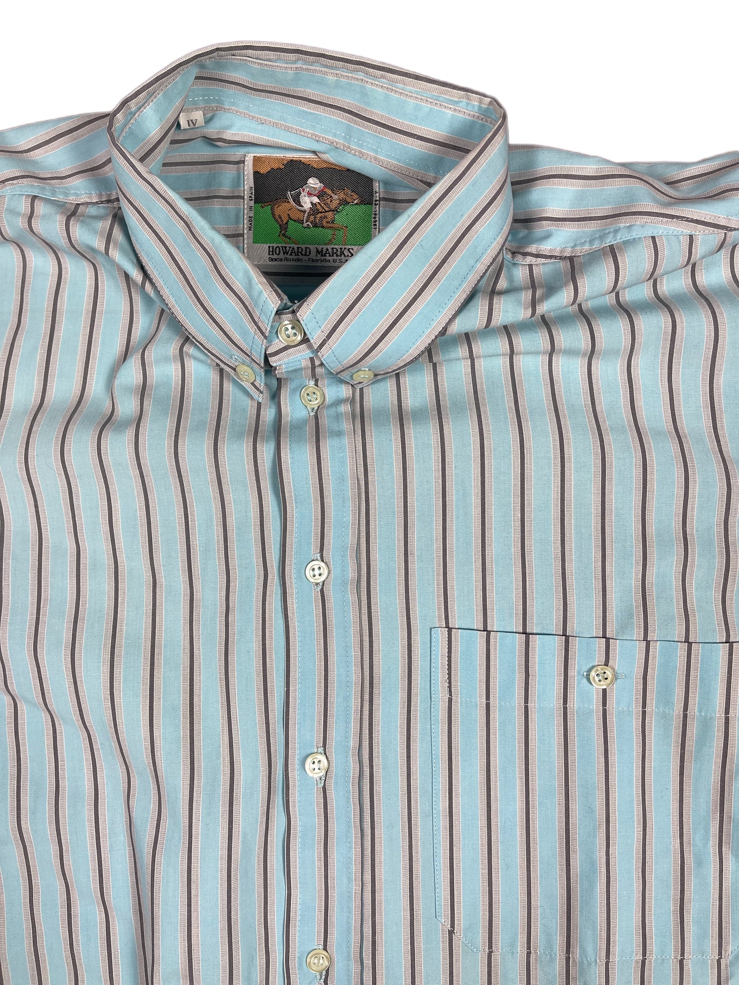 Vintage Howard Marks Short Sleeve Shirt Striped Gray Blue - L