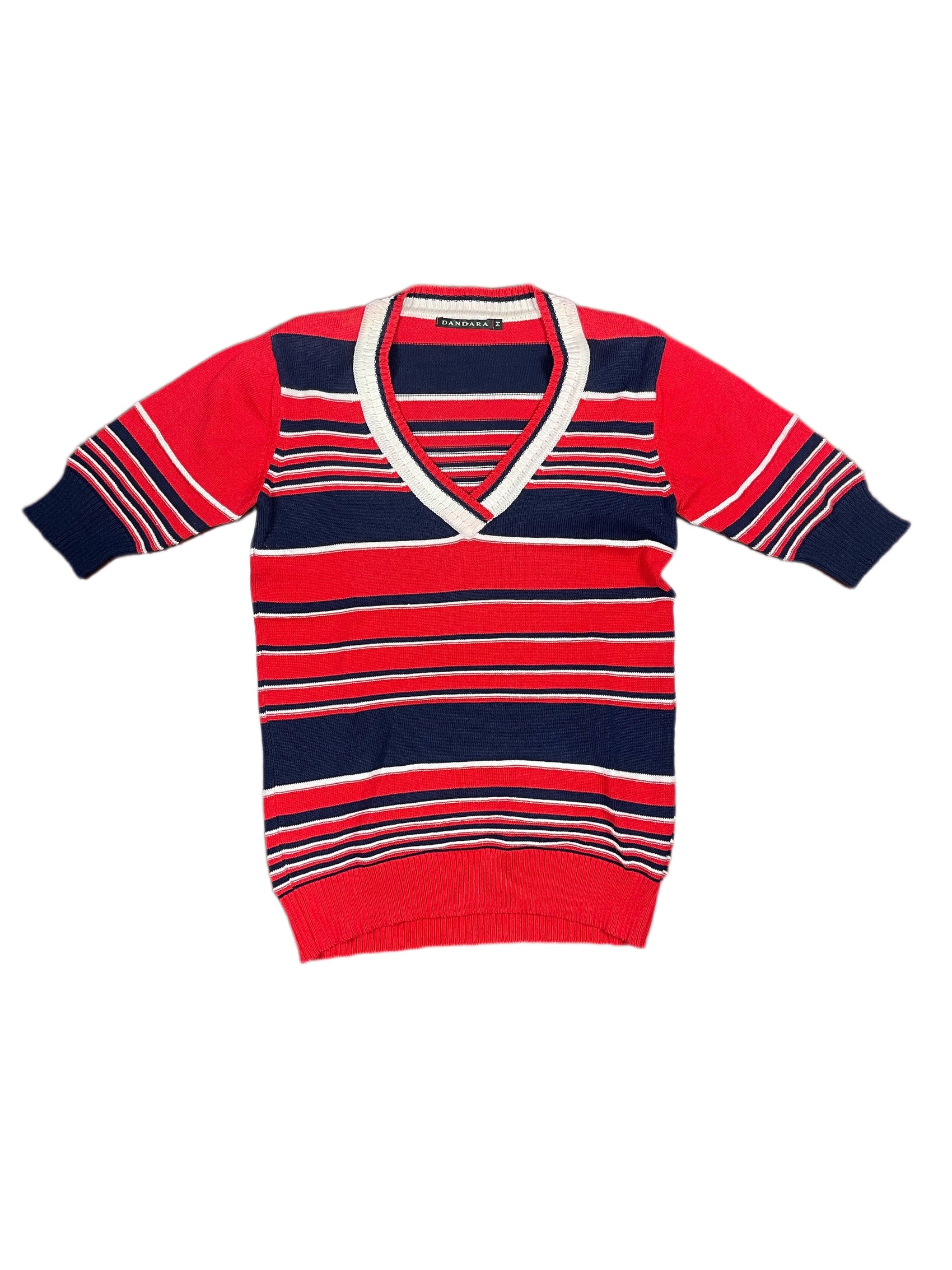 Dandara Short Sleeve Knitted Top Red Navy - M