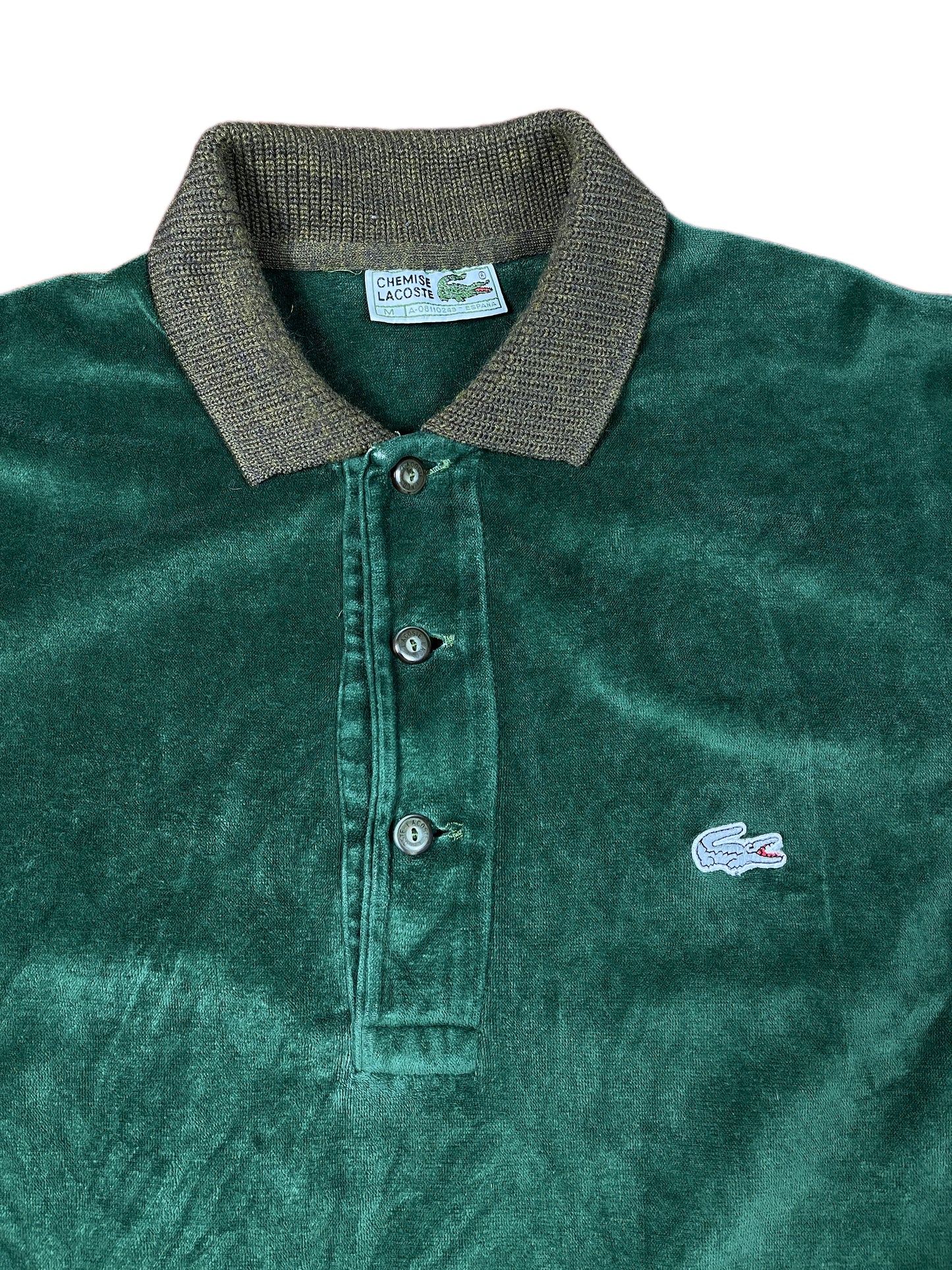Vintage Lacoste 1990s Velur Polo Sweatshirt Green M