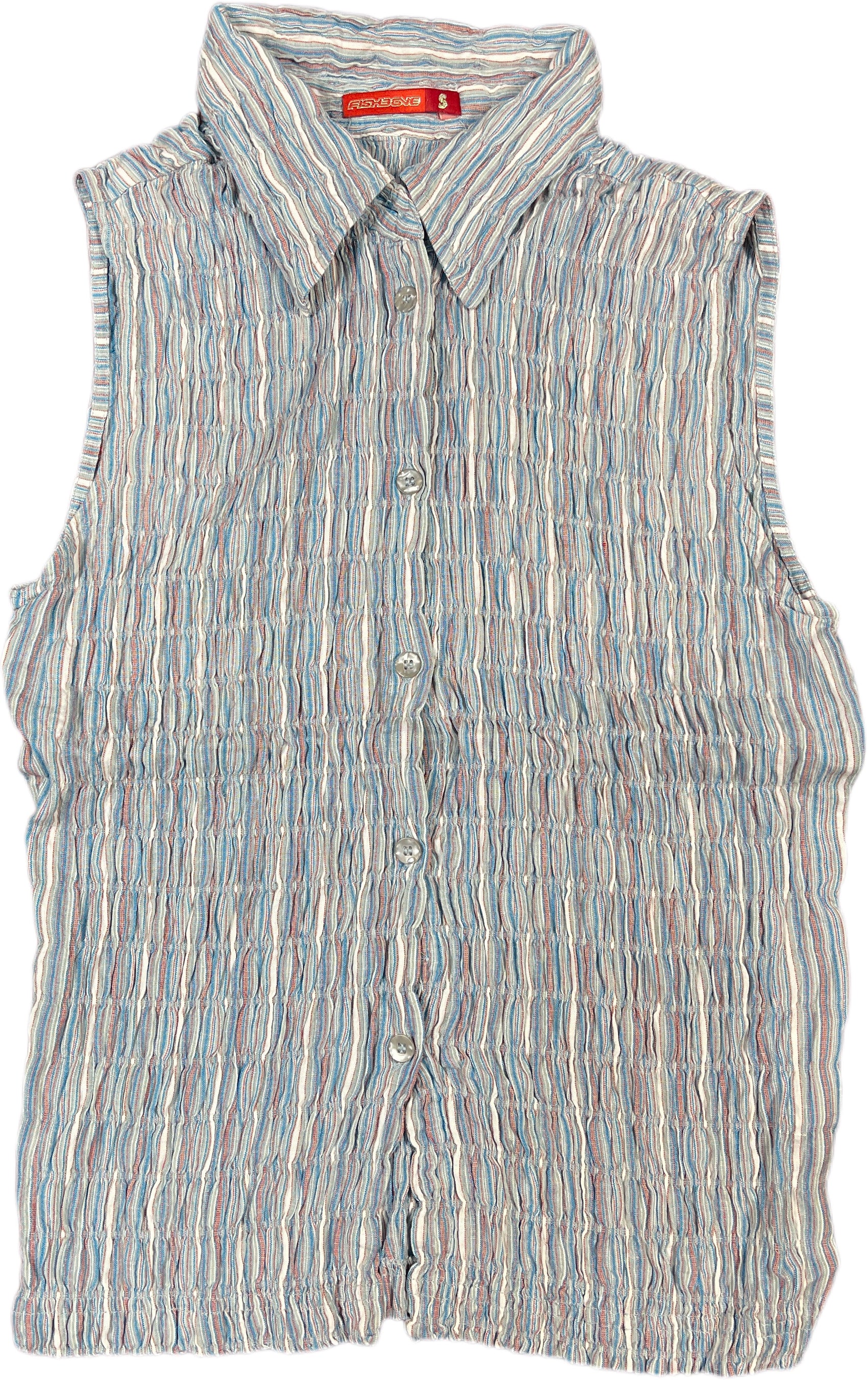 Y2K Fishbone Sleeveless Top Blue Cotton Blend S