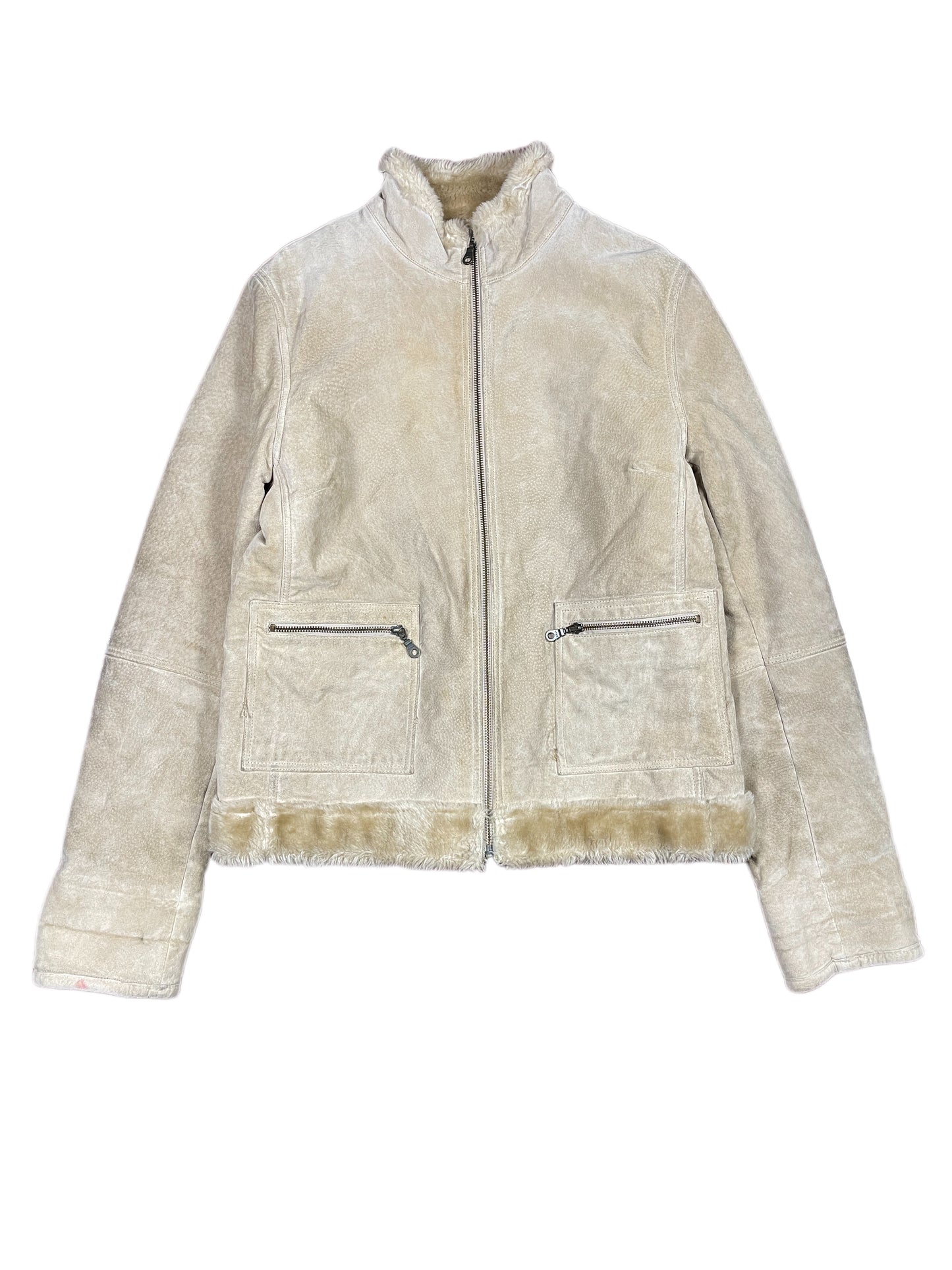 Vintage Naf Naf Wild Leather Jacket Cream - XL