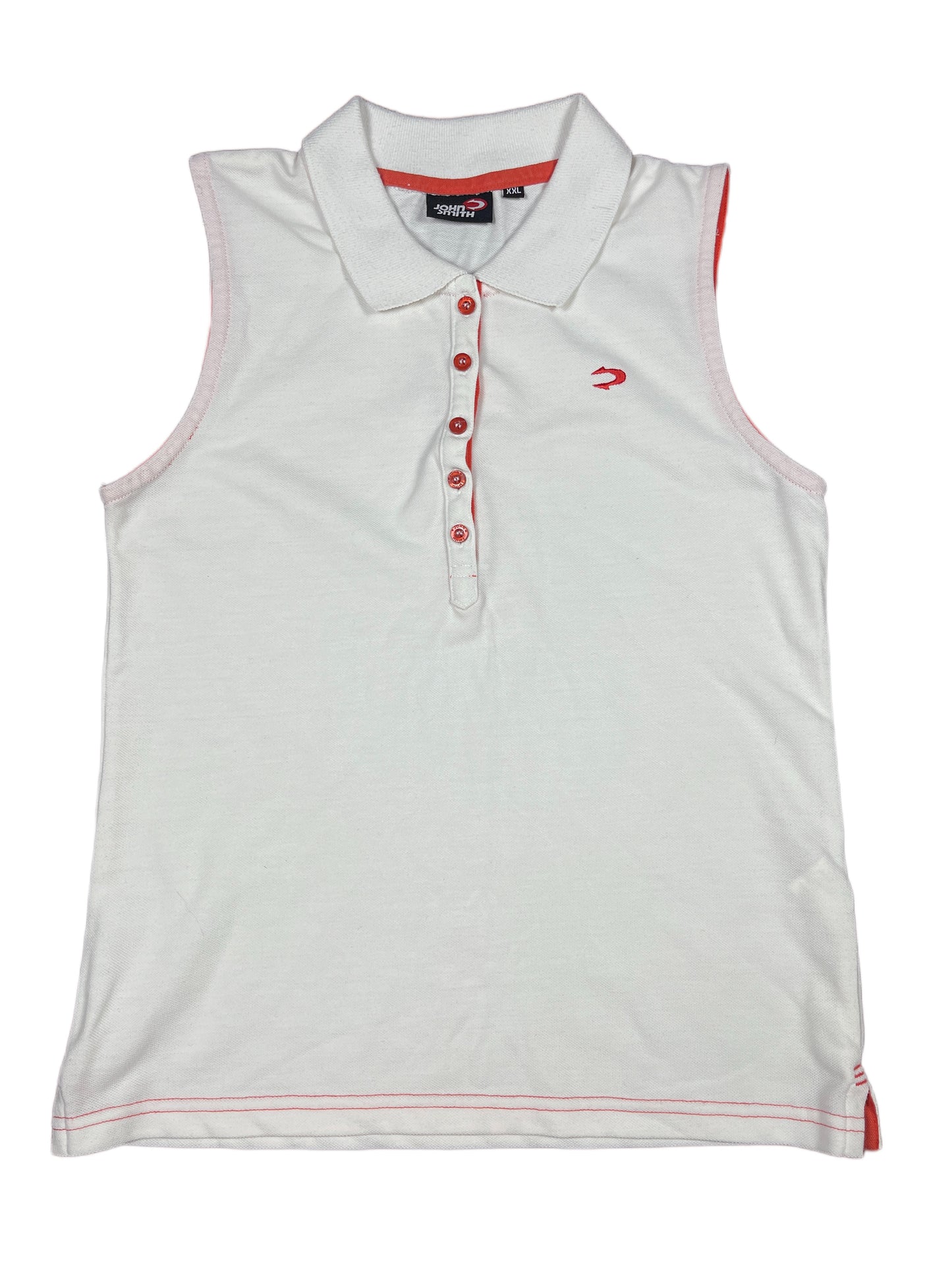 Y2k John Smith Sleeveless Polo Top White Orange - XXL
