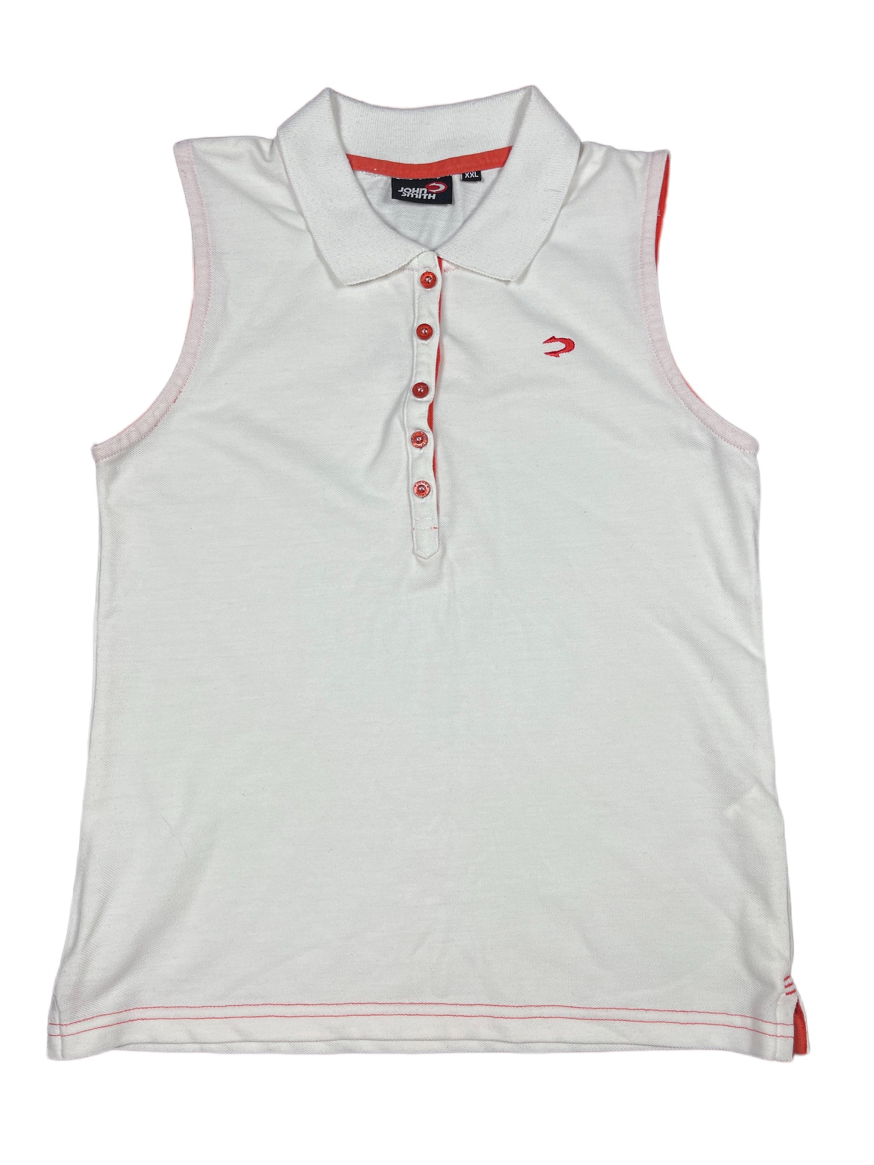 Y2k John Smith Sleeveless Polo Top White Orange - XXL