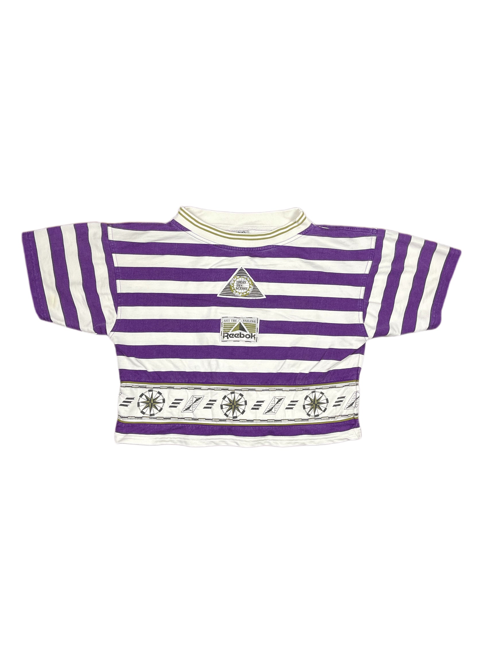 Vintage Reebok Crop T-Shirt White Purple - S