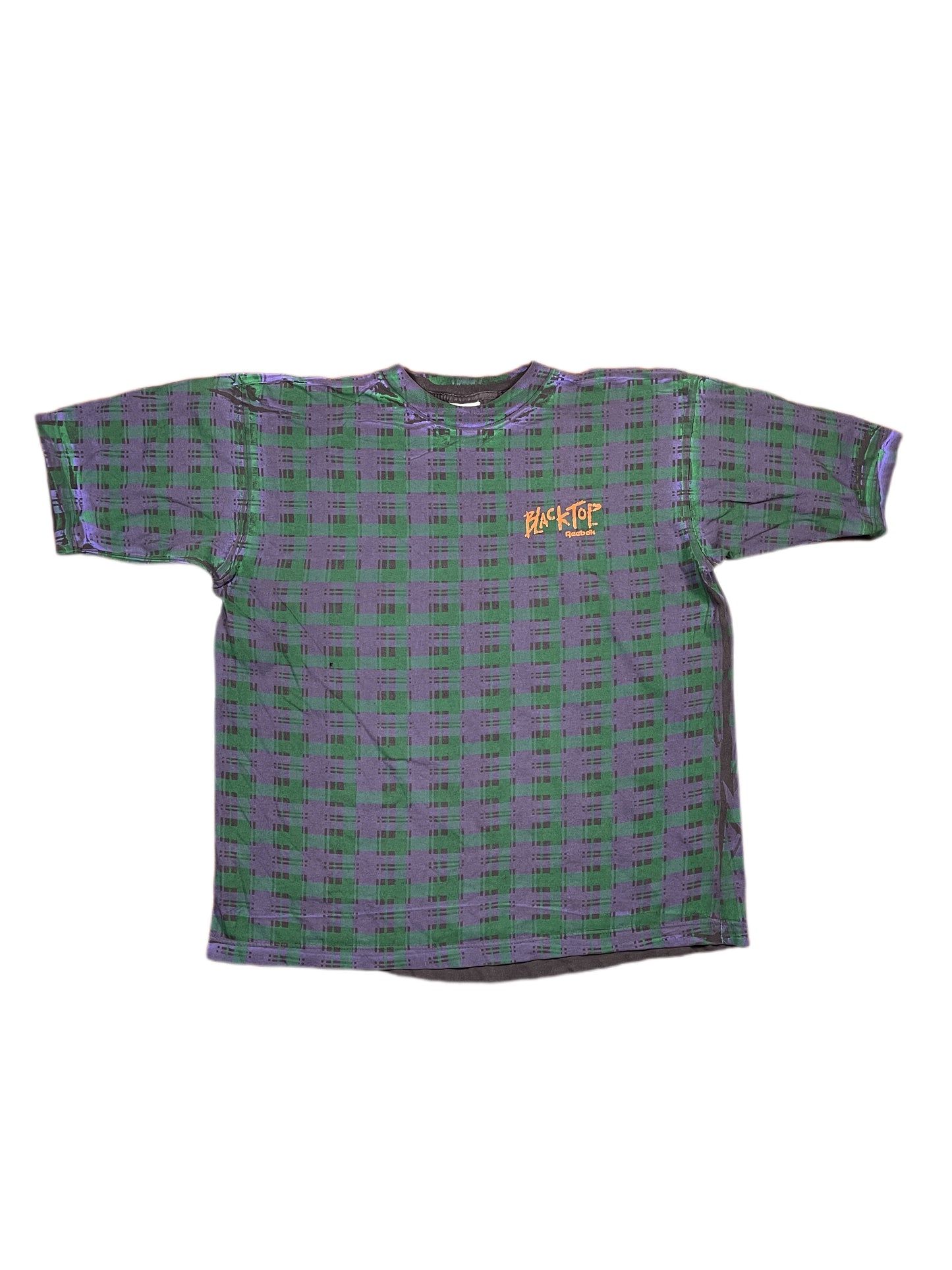 Vintage Reebok Blacktop Basketball 1990s T-Shirt checkered Green Purple - XL
