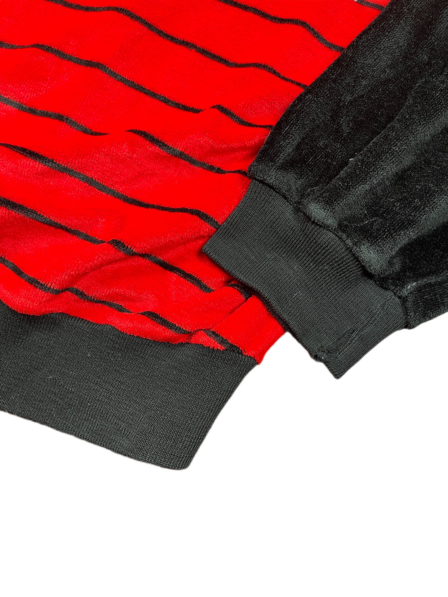 Vintage 1980s Velur Sweatshirt Red Black - XL