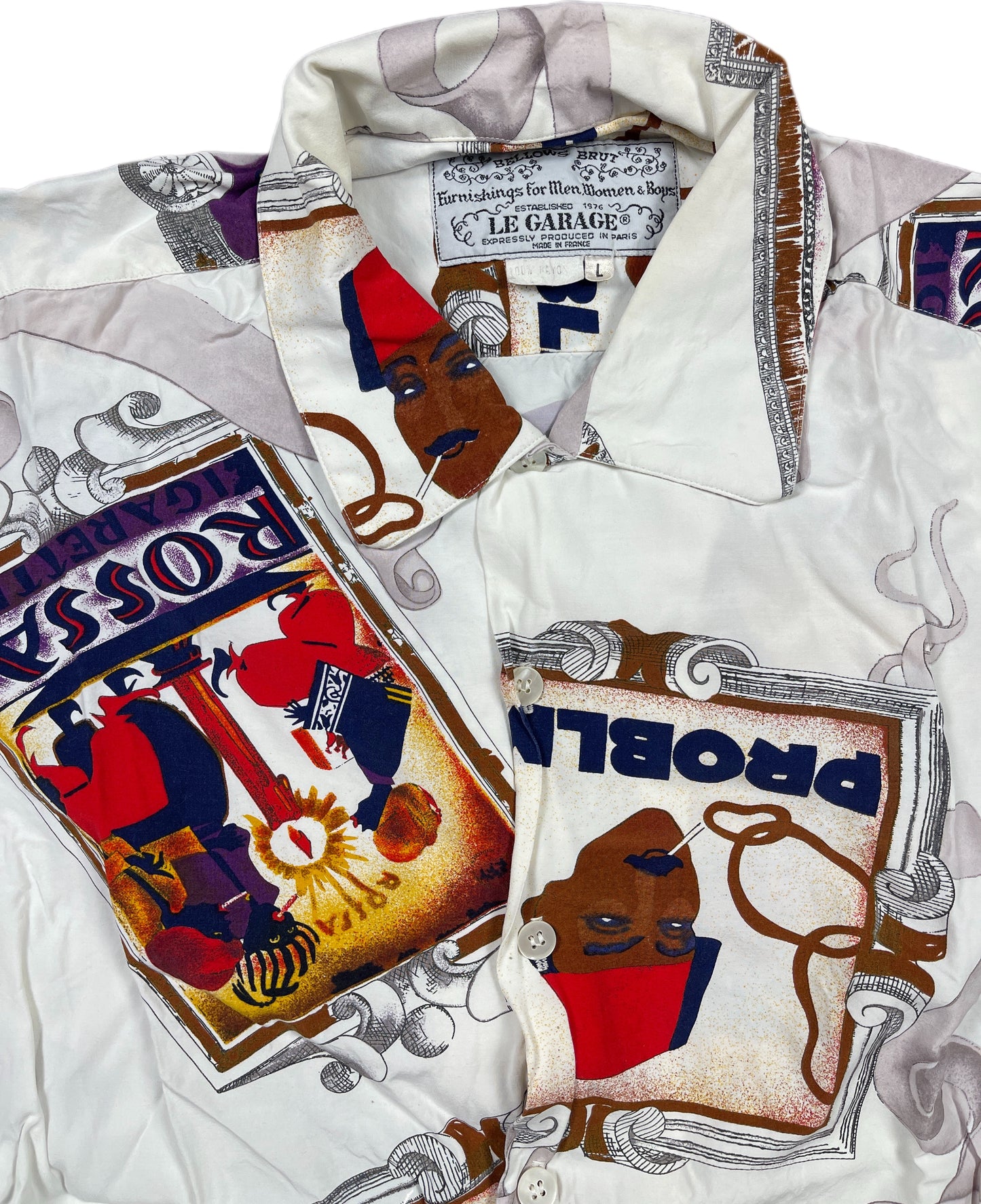 Vintage Le Garage Shortsleeve Shirt White Rayon L