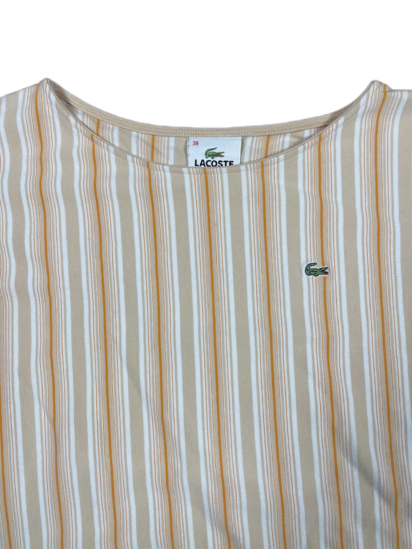 Y2k Lacoste Short Sleeve Top Striped Beige White - M