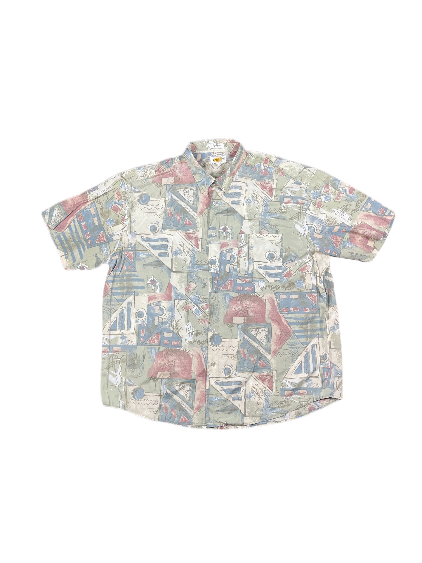 Vintage Pattern Short Sleeve Shirt Fashion XXL