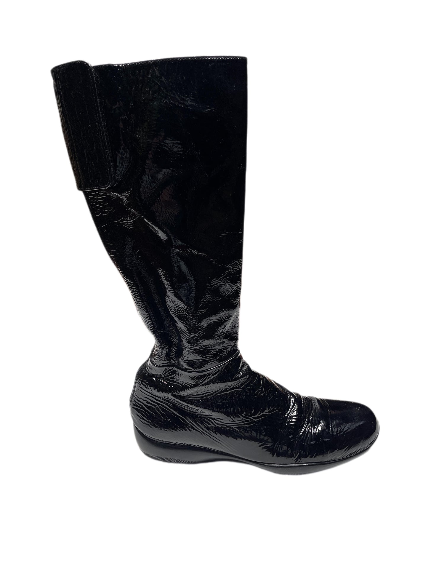 Y2k Prada Sport Knee High Patent Leather Black Boots - 39