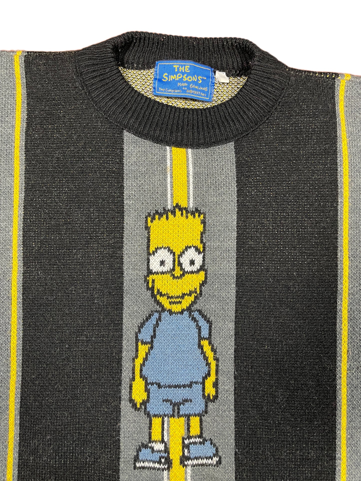 Vintage The Simpsons 1997 Bart Chunky Knitted Sweatshirt Gray Black - M