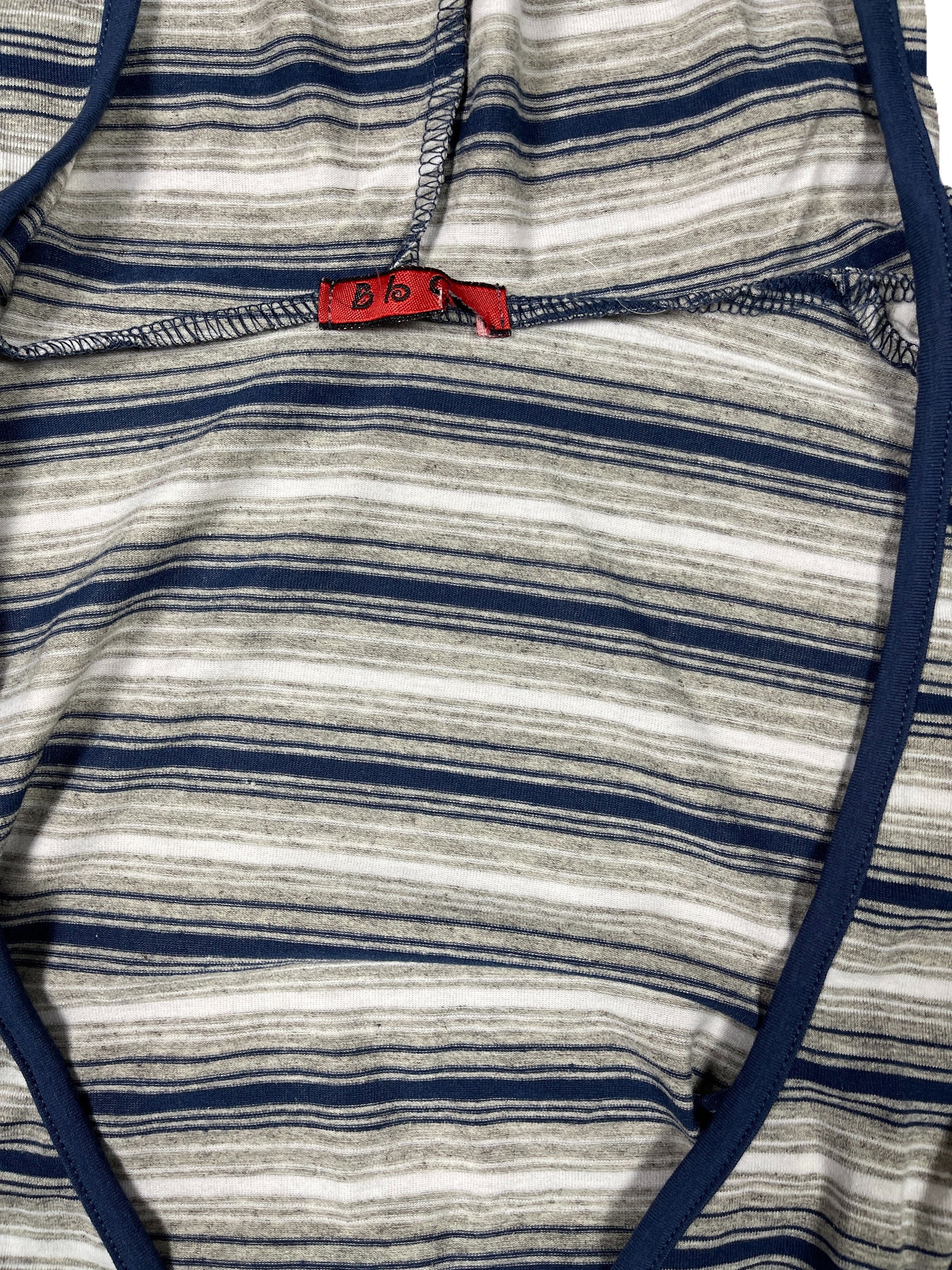 Y2k BbG Long Sleeve Top with Hood Striped Blue Gray - M/L