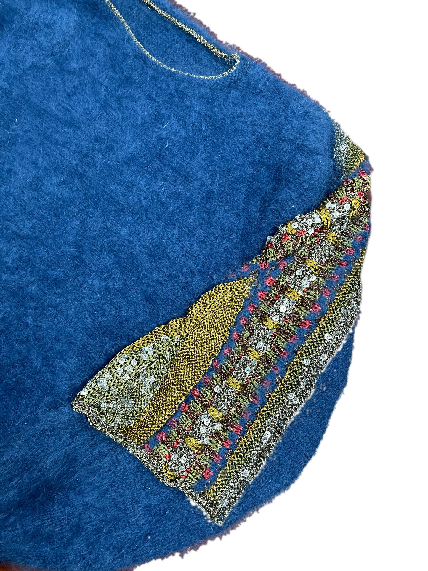 Vintage Knitted Cashmere Mohair Sweatshirt Blue - L