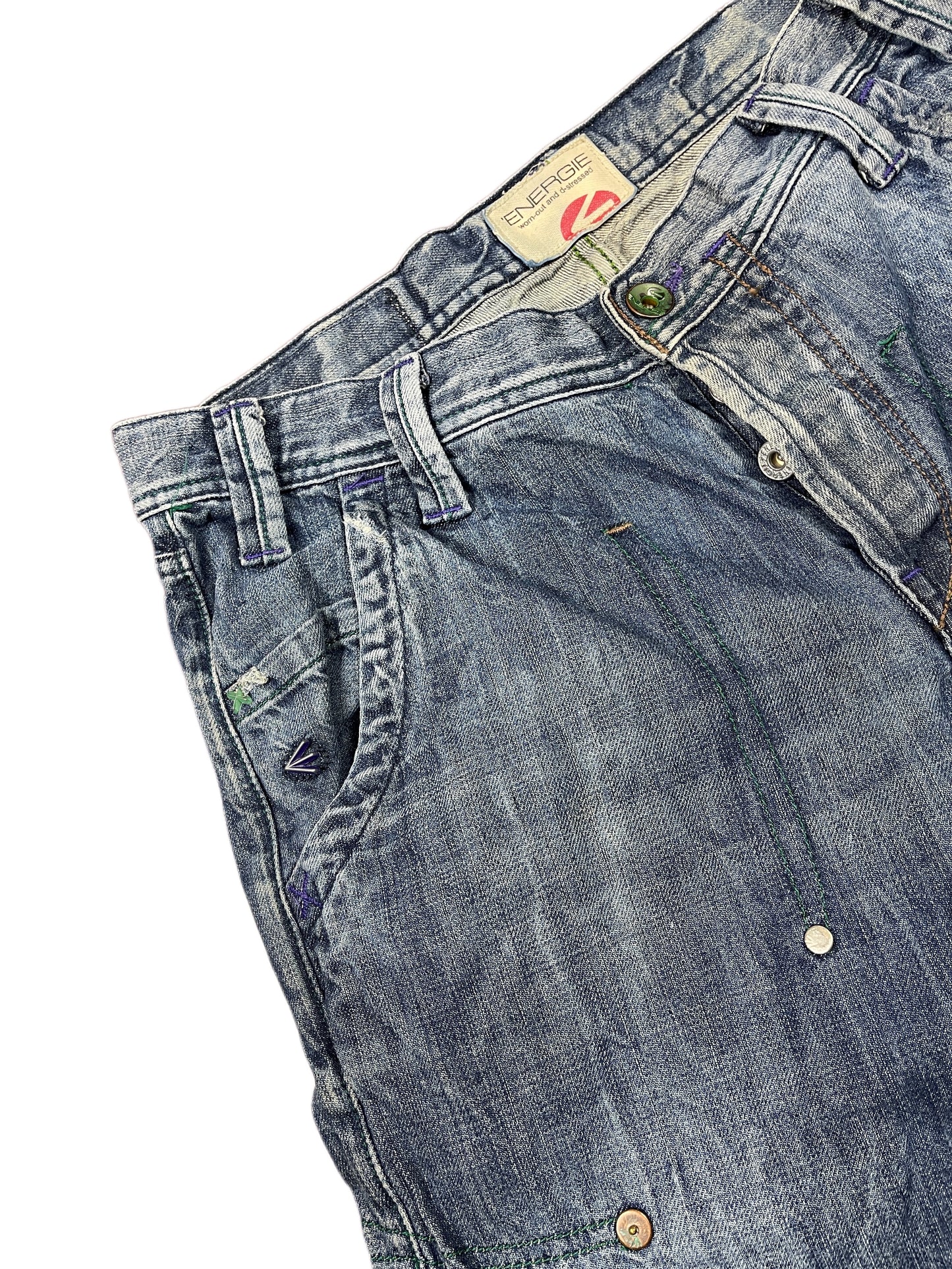 Y2k Energie Low Waist Bootcut Denim Pants Blue - L