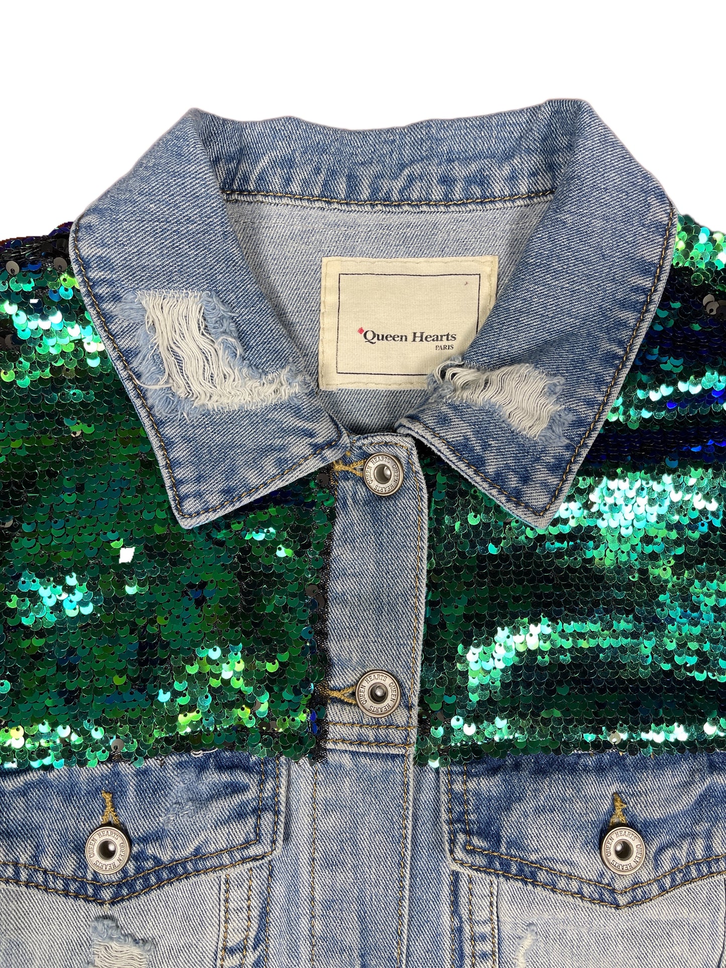 Queen Hearts Long Denim Jacket Blue - M