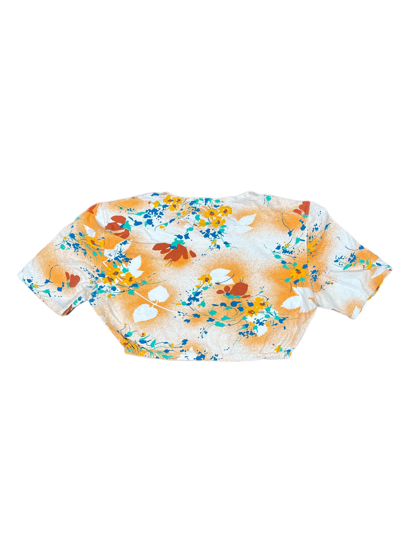 Y2k Short Sleeve Crop Top White Orange - L