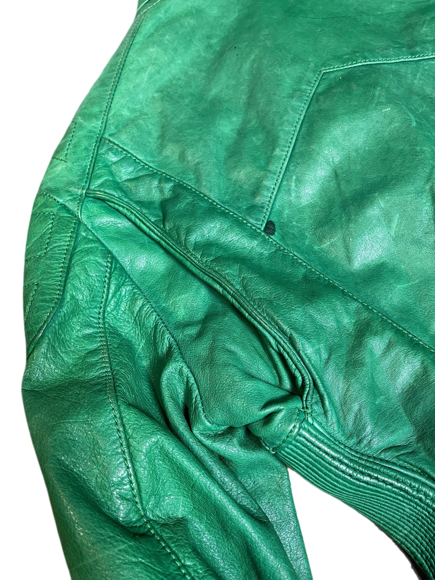 Replay Green Leather Jacket 2000s Biker | XS