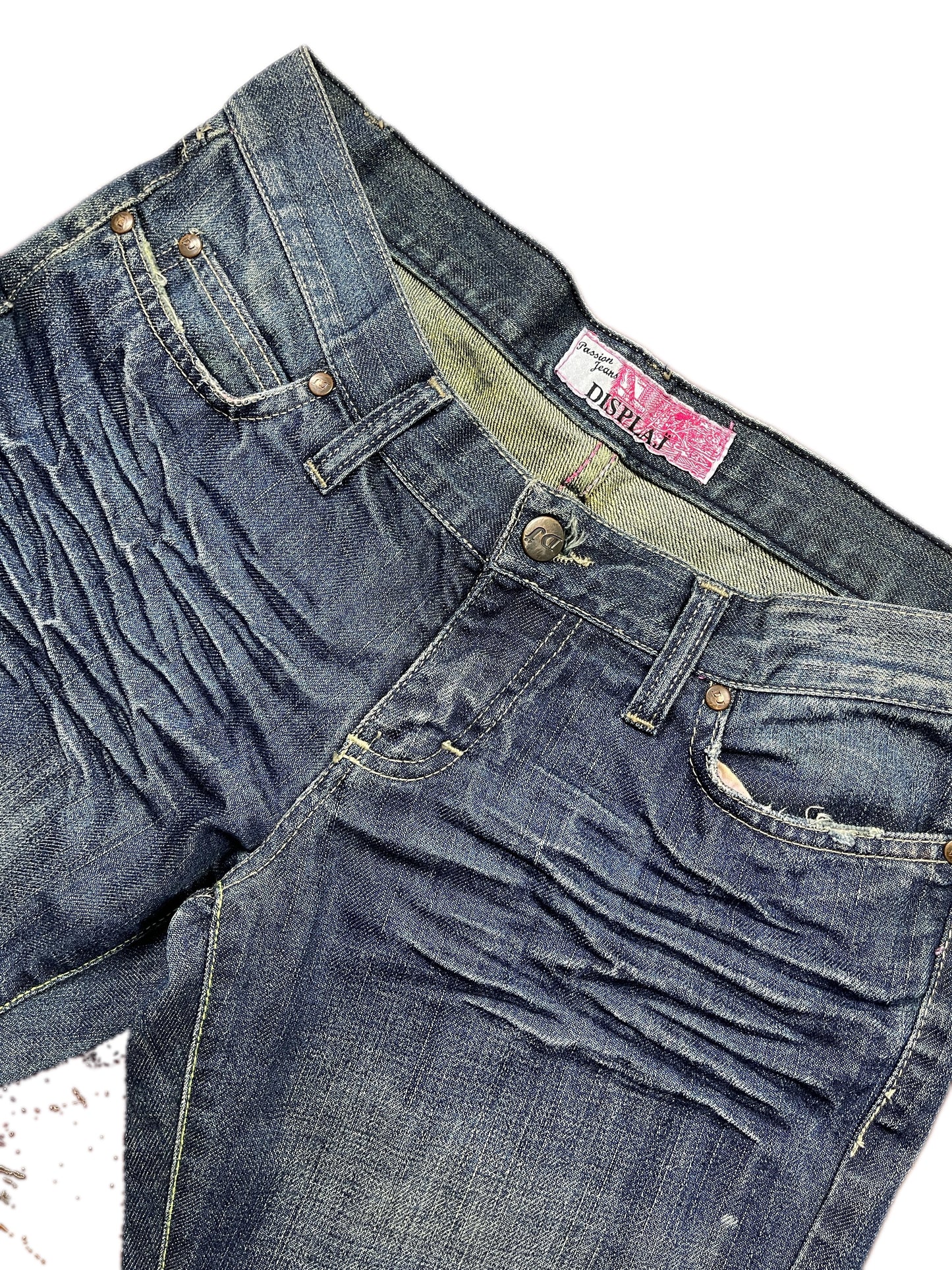 Y2k Displaj Low Waist Bootcut Denim Pants Blue - XL