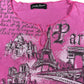 Y2k Hello Paris Short Sleeve Top Pink - M