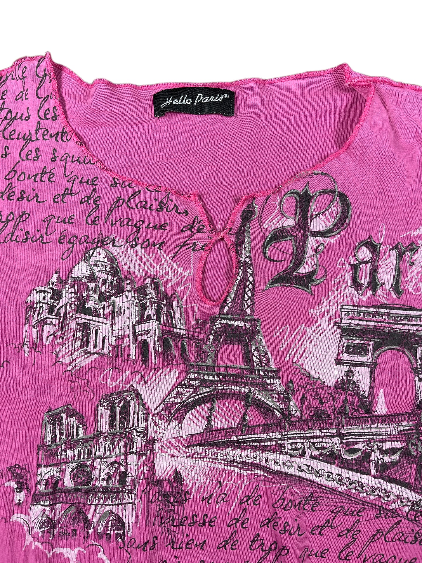 Y2k Hello Paris Short Sleeve Top Pink - M