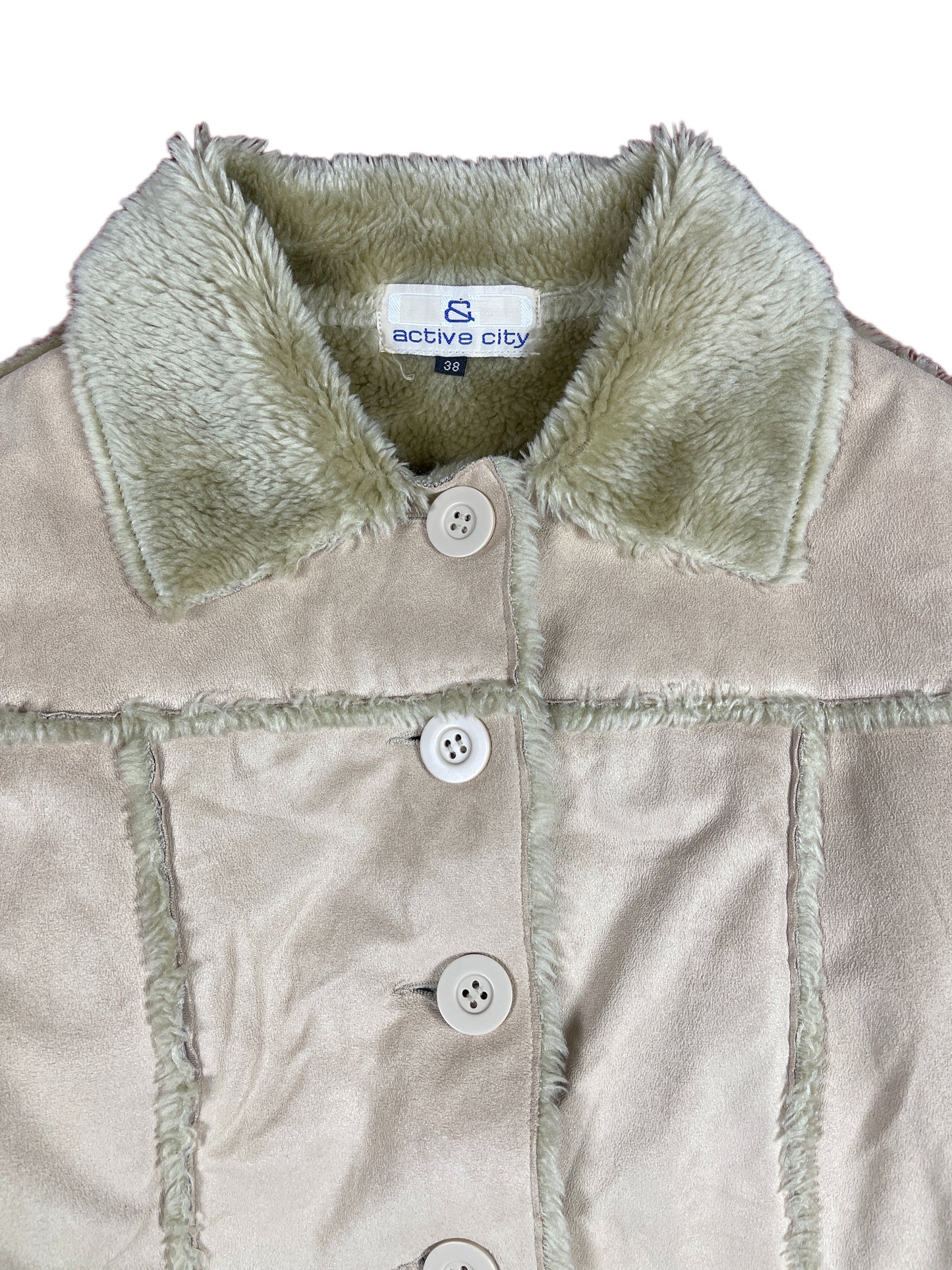 Y2k Active City Fake Faux Fur Jacken Cream Beige - M