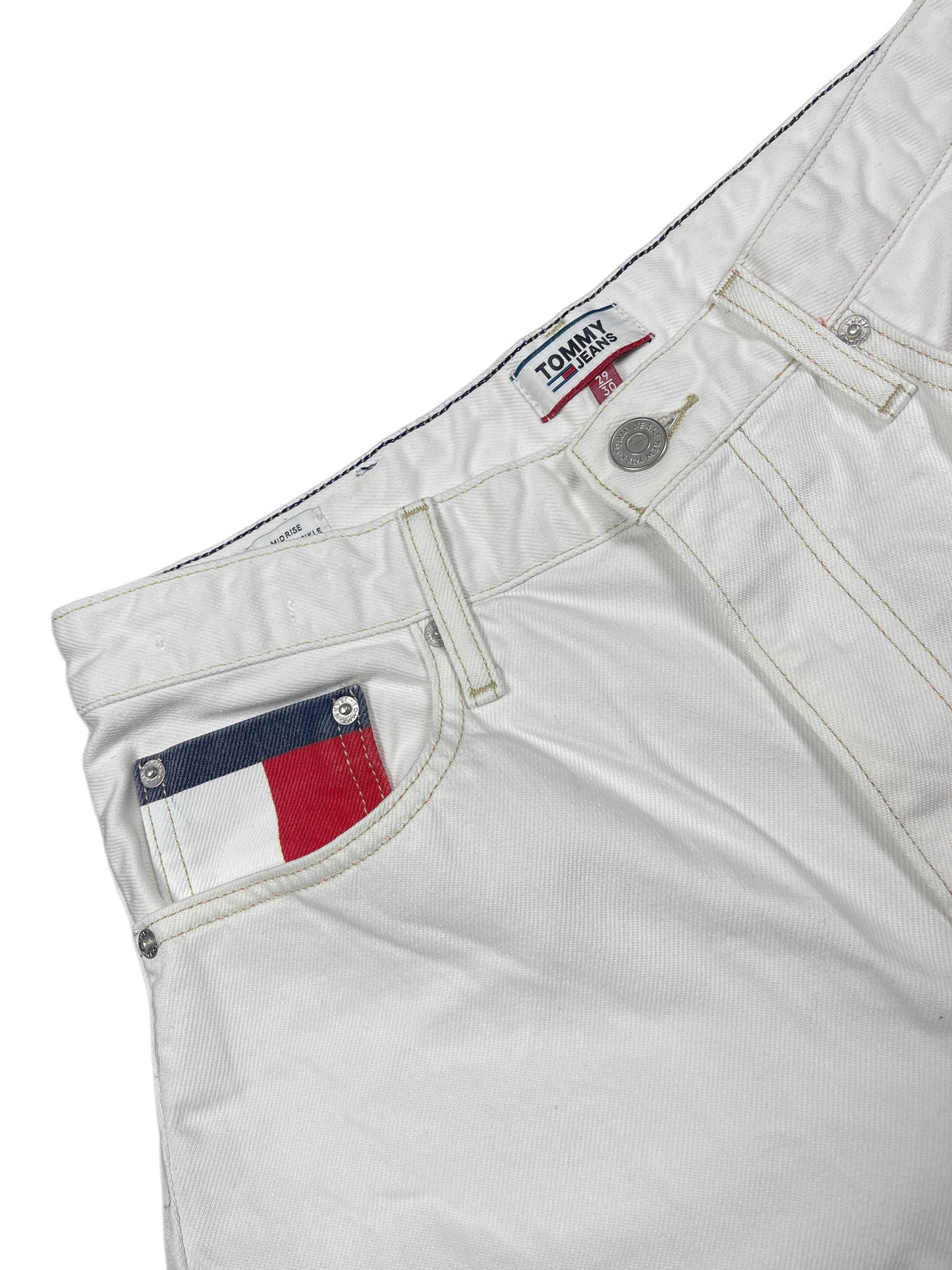 Y2k Tommy Hilfiger High Waist Wide Leg Denim Pants White - M/L