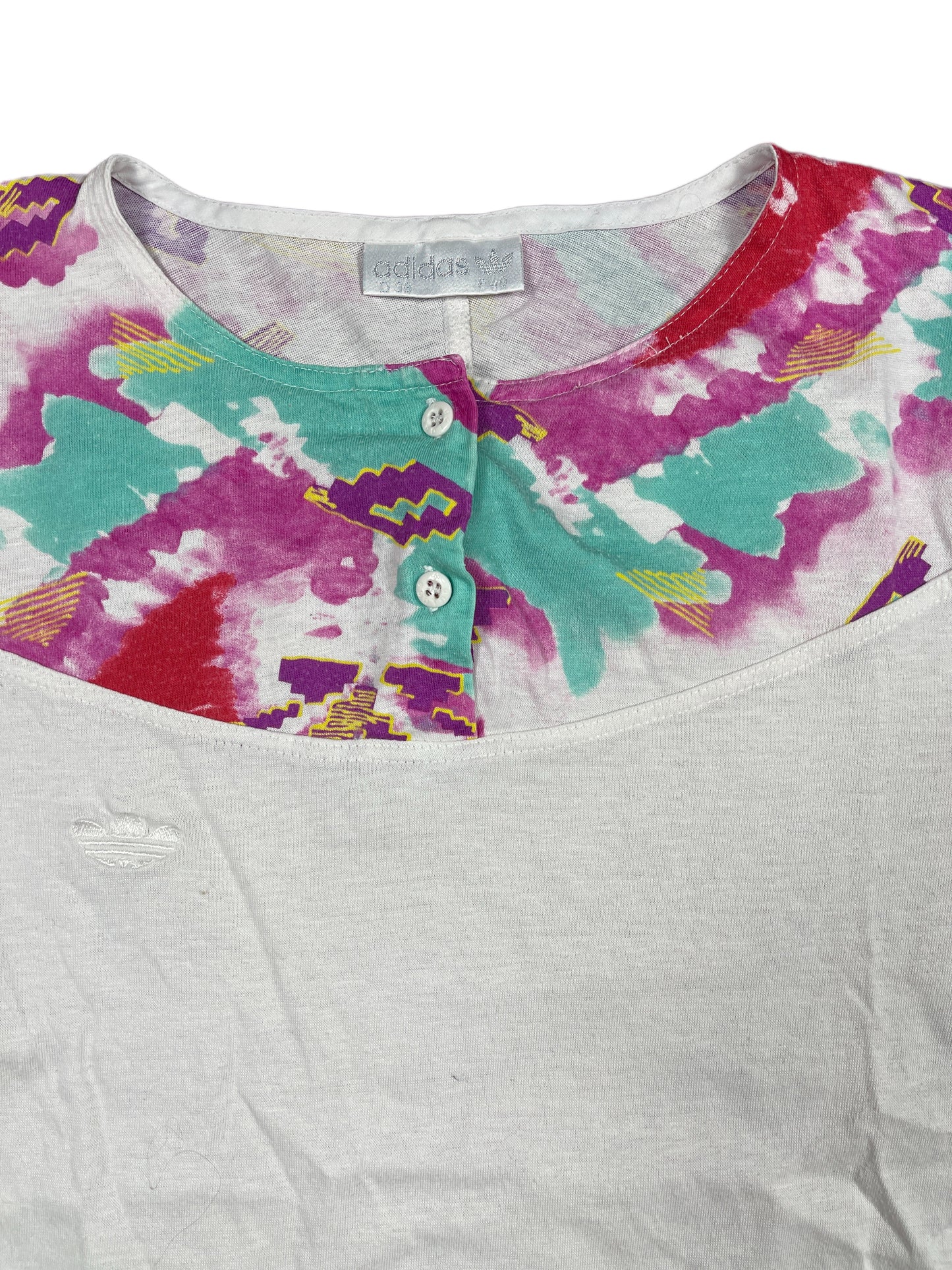 Vintage Adidas 1990s Short Sleeve Top White Pink - M