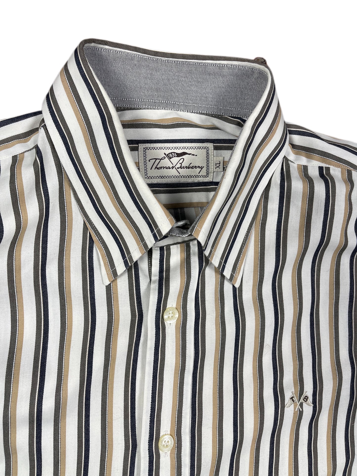 Vintage Thomas Burberry Long Sleeve Shirt Striped White Cream - XL