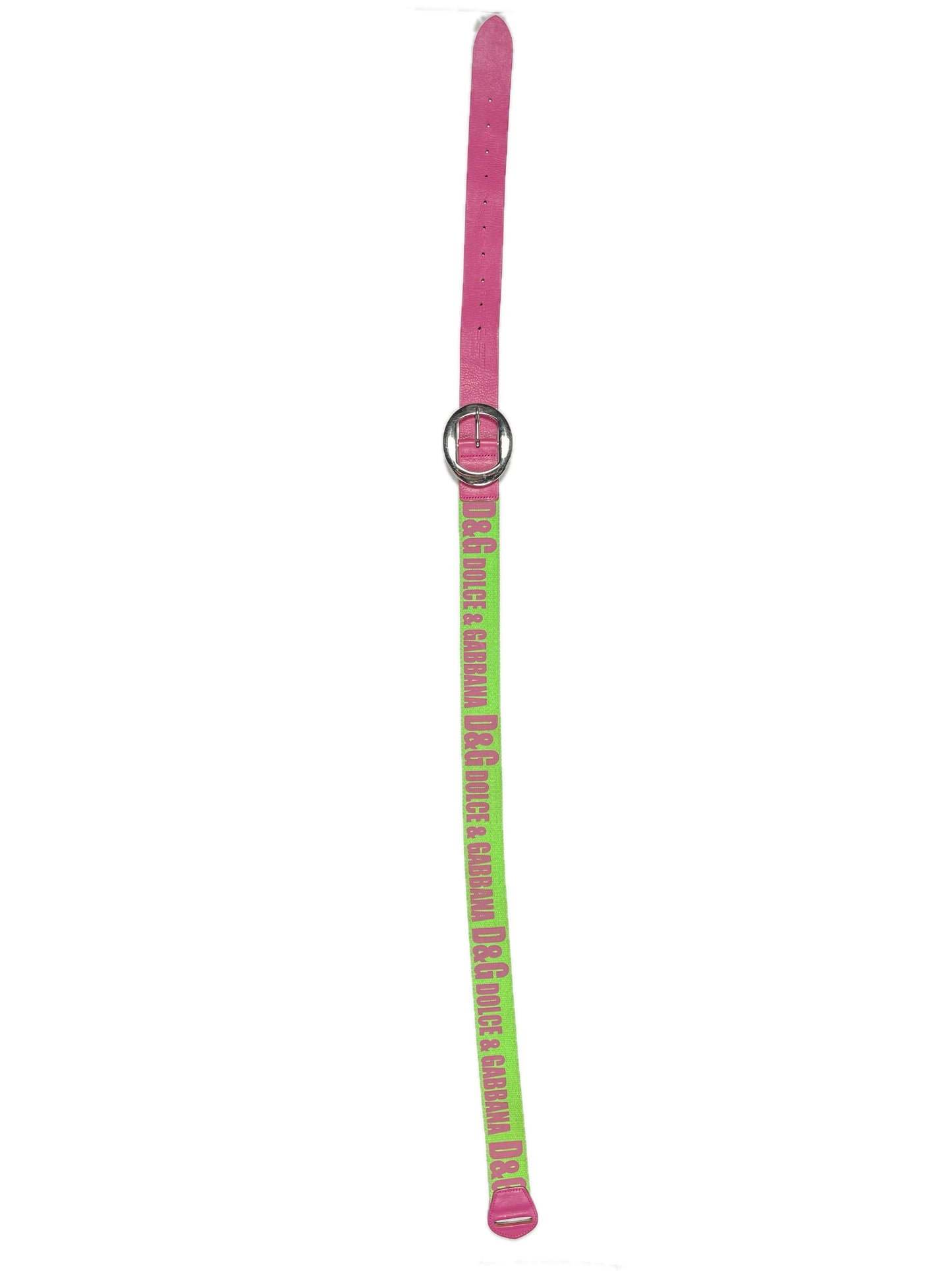 Y2k Dolce & Gabbana 2000s Leather Cotton Belt Neon Green Pink