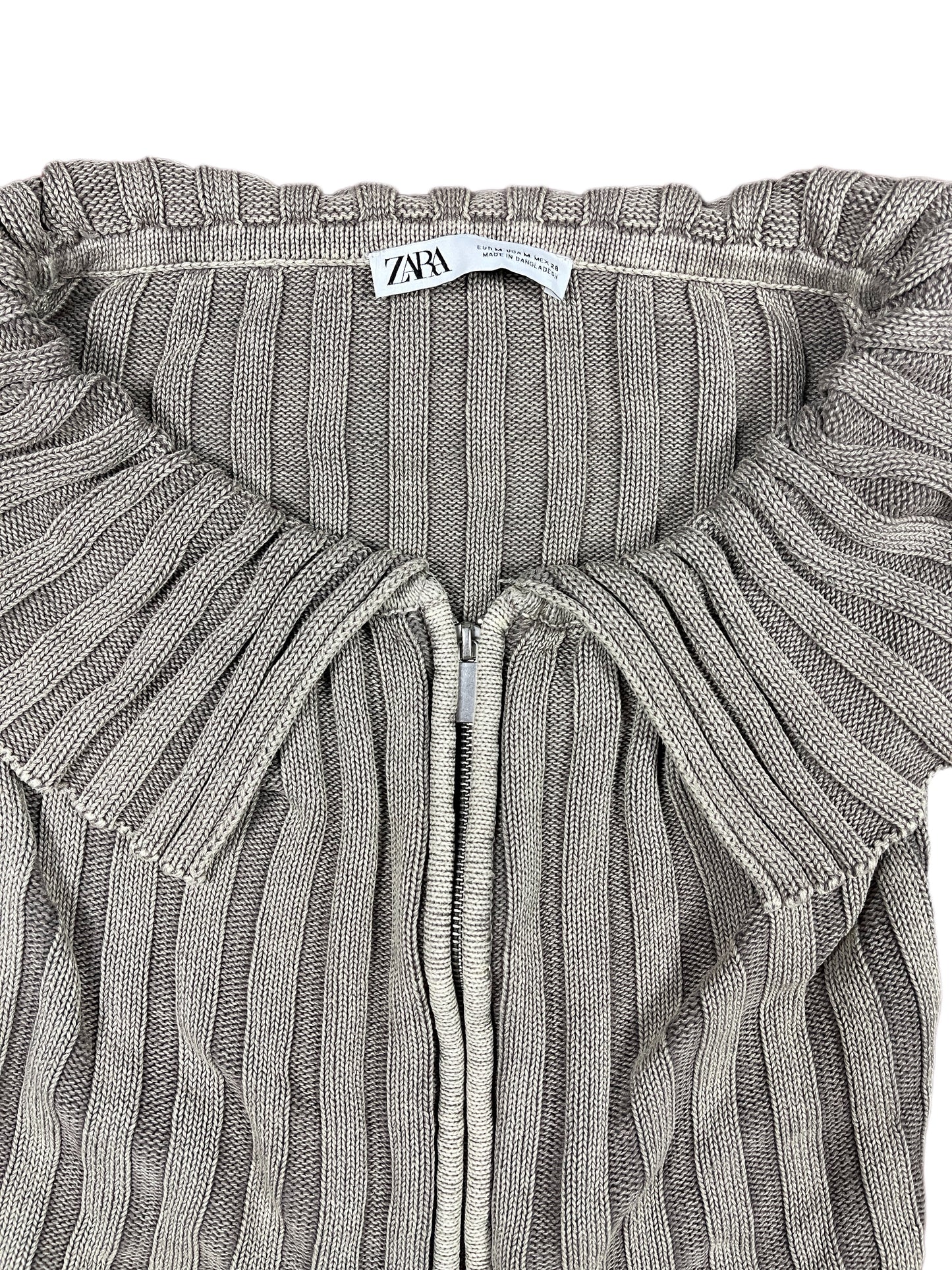 Zara Knitted Long Sleeve Top Brown Gray - M