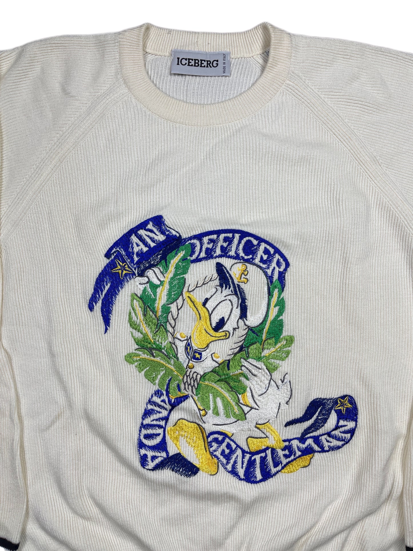 Vintage Iceberg 1990s Disney Donald Duck Knitted Sweatshirt White - XL