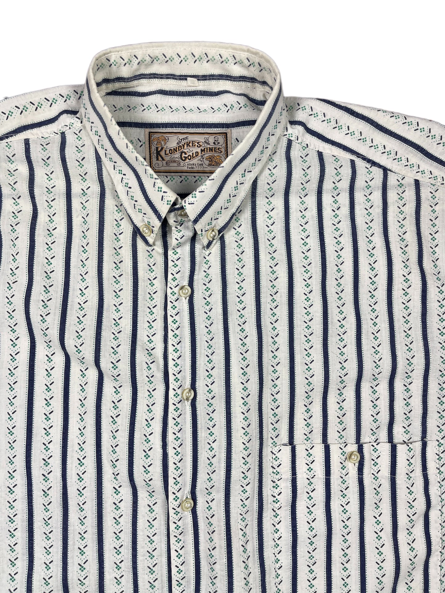 Vintage Klondike Short Sleeve Shirt Striped White Blue - XL
