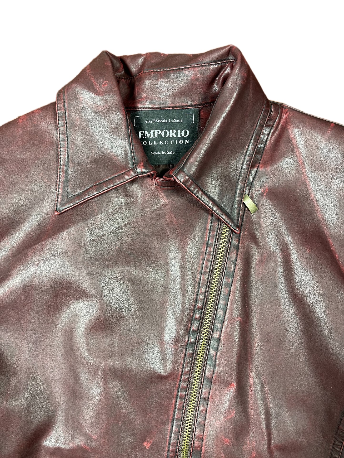 Y2k Emporio Collection Vegan Leather Jacket Red Black - L