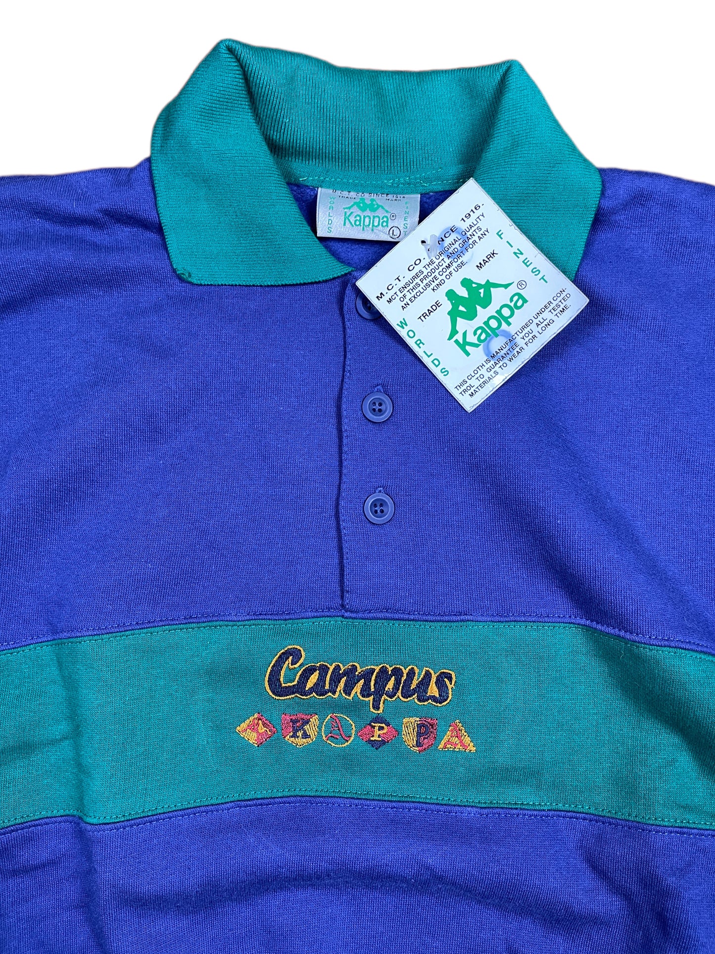 Vintage Kappa Campus 1990s Deadstock Sweatshirt Navy Green - L