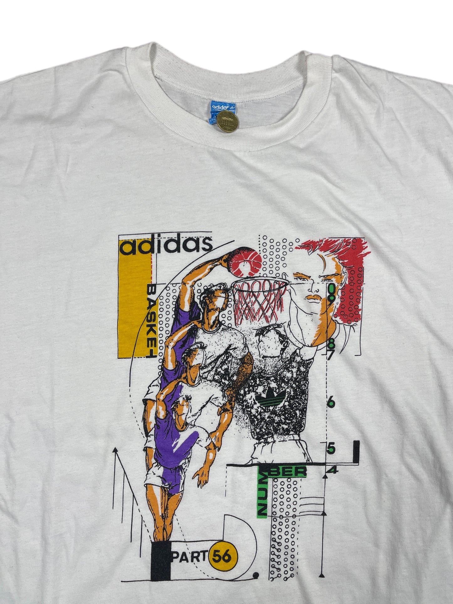 Vintage Adidas 1980s Basketball T-Shirt White - M/L