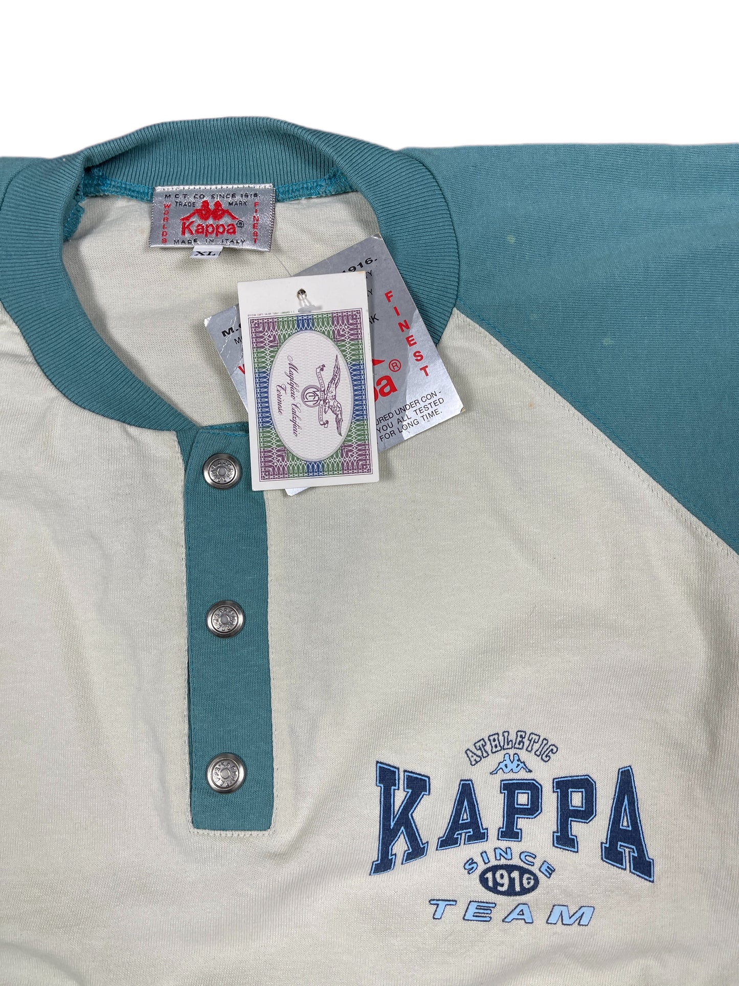 Vintage Kappa 1990s Sweatshirt Cream Turquoise - XL