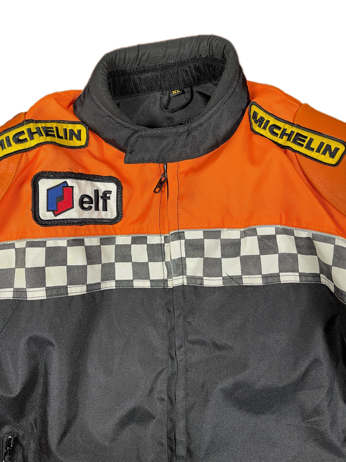 Vintage Motorcycle Racing Jacket Black Orange - XL